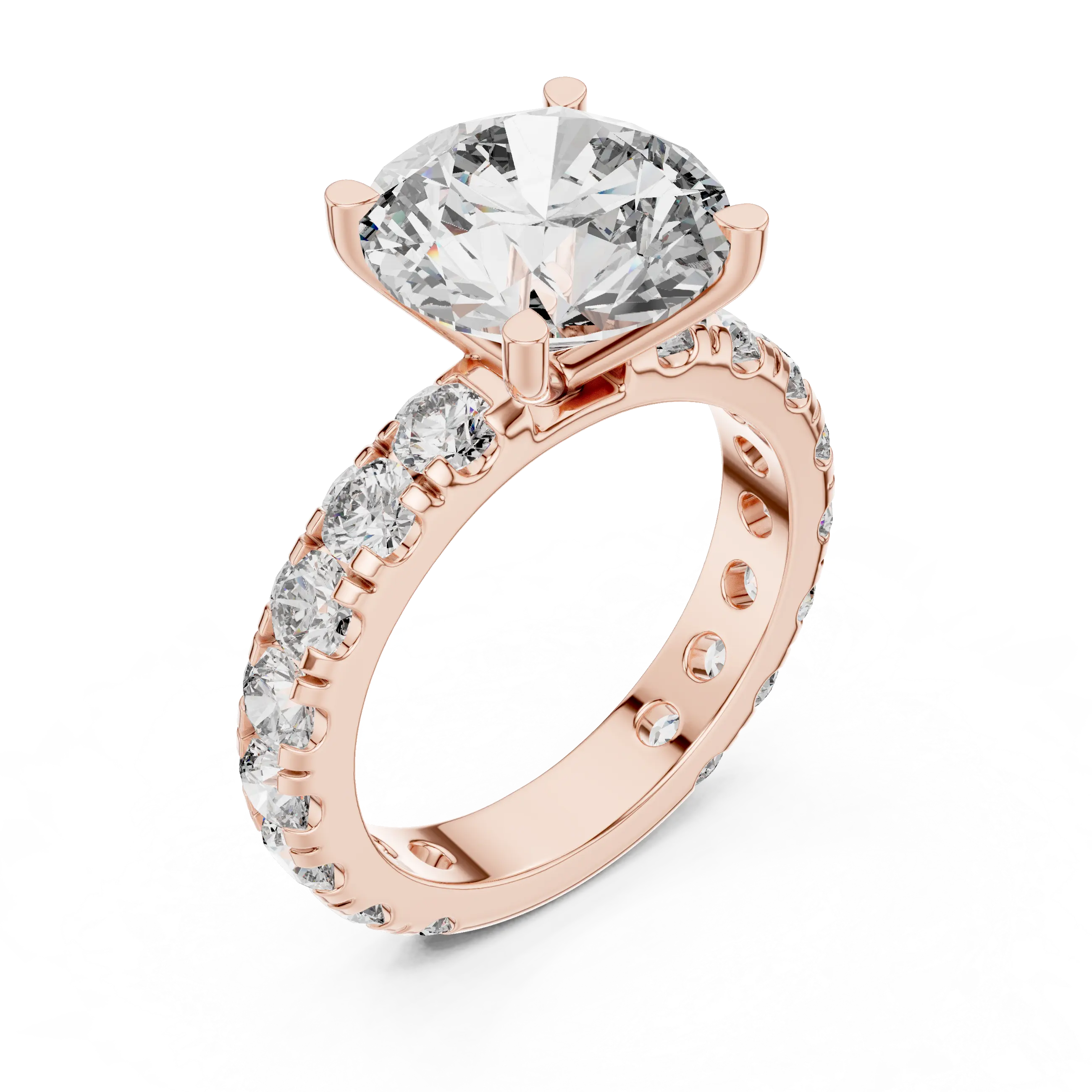 MJR0121 - Round Brilliant Solitaire Ring with Shared-Prong Eternity Band