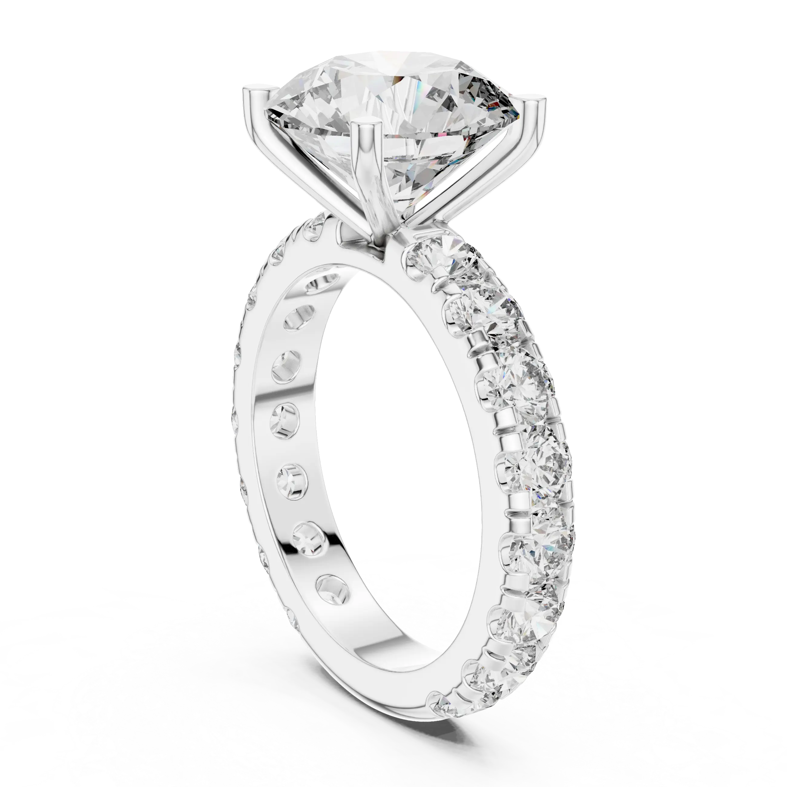 MJR0121 - Round Brilliant Solitaire Ring with Shared-Prong Eternity Band