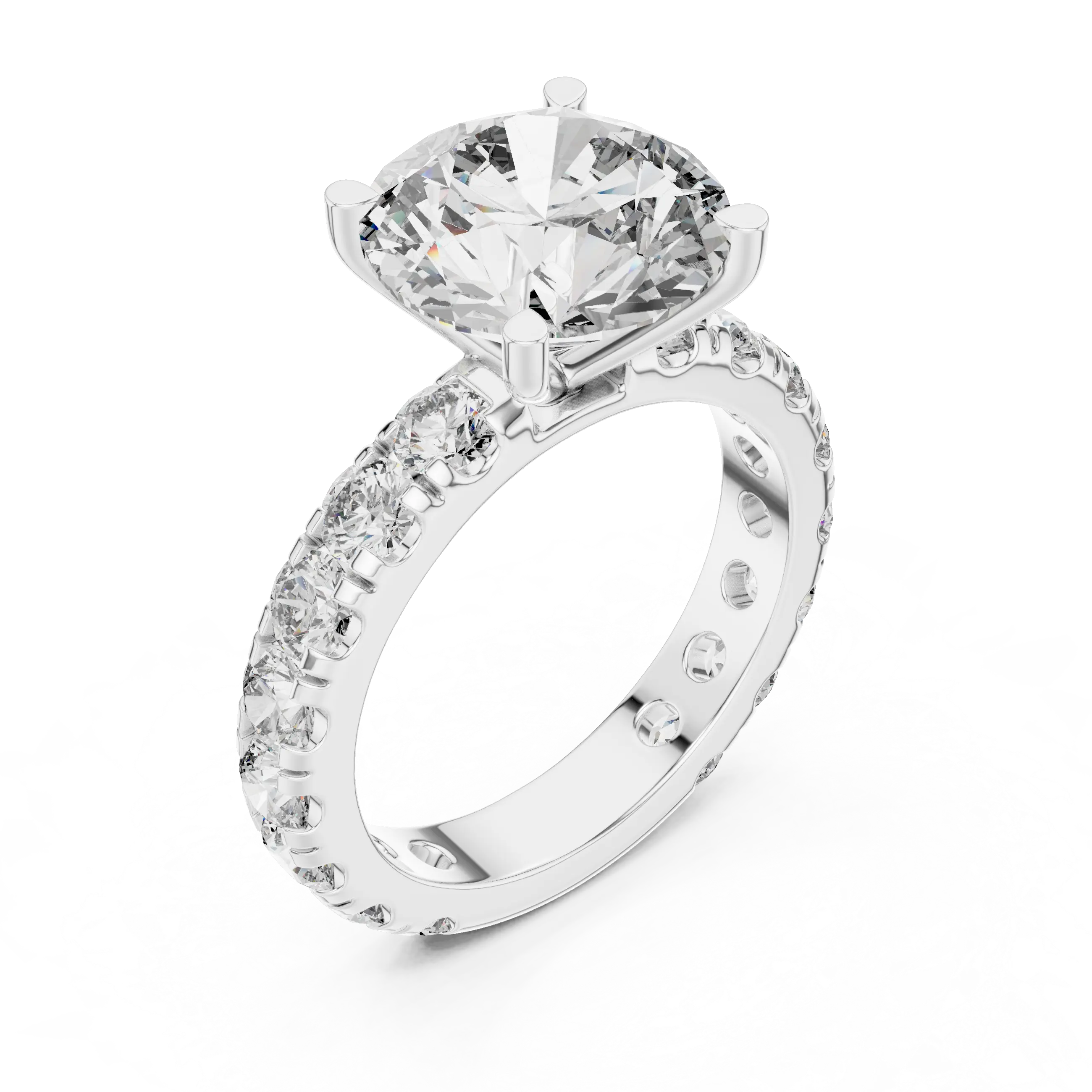MJR0121 - Round Brilliant Solitaire Ring with Shared-Prong Eternity Band