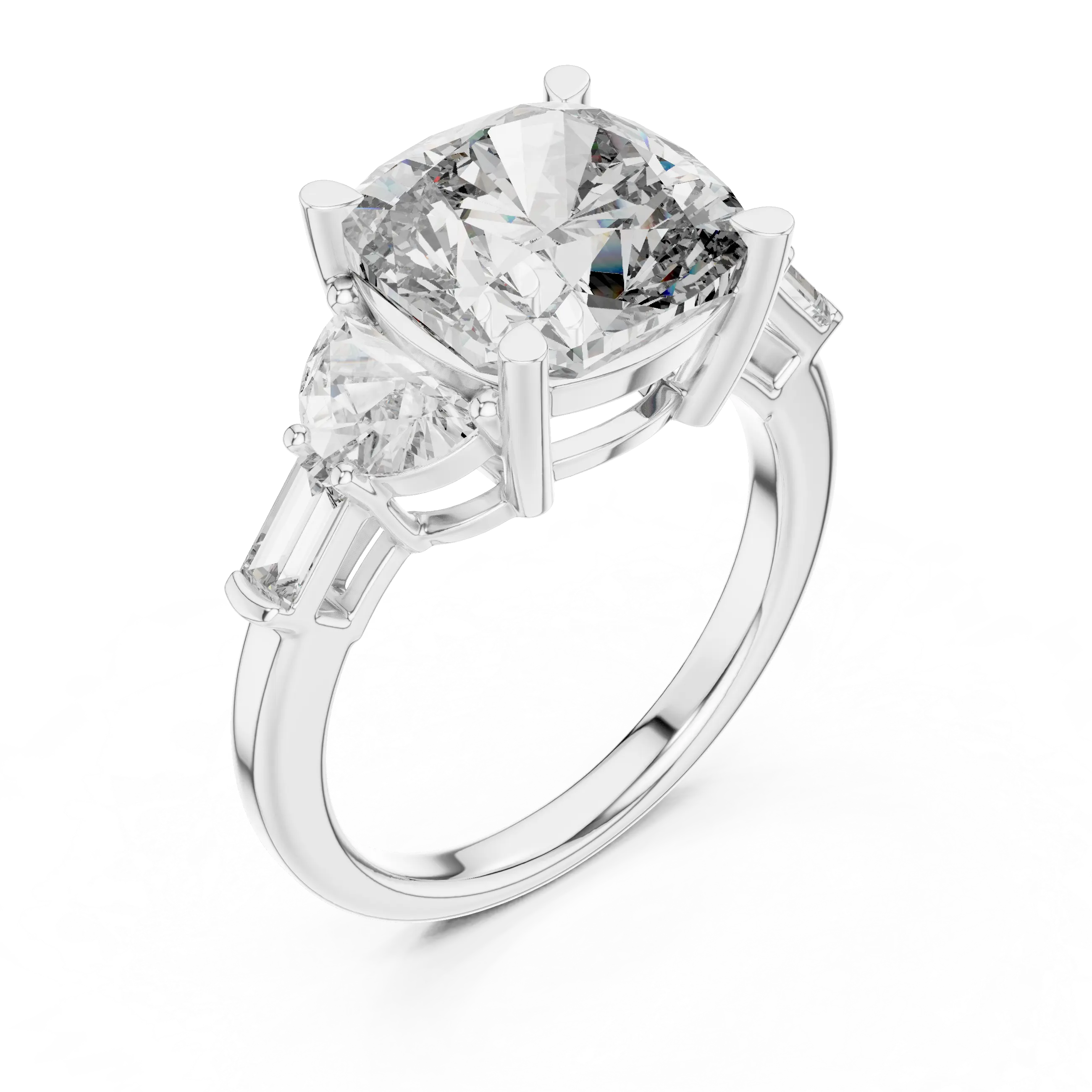 MJR0138 - Grand Cushion Gemstone Ring with Multi-Shape Side Accents