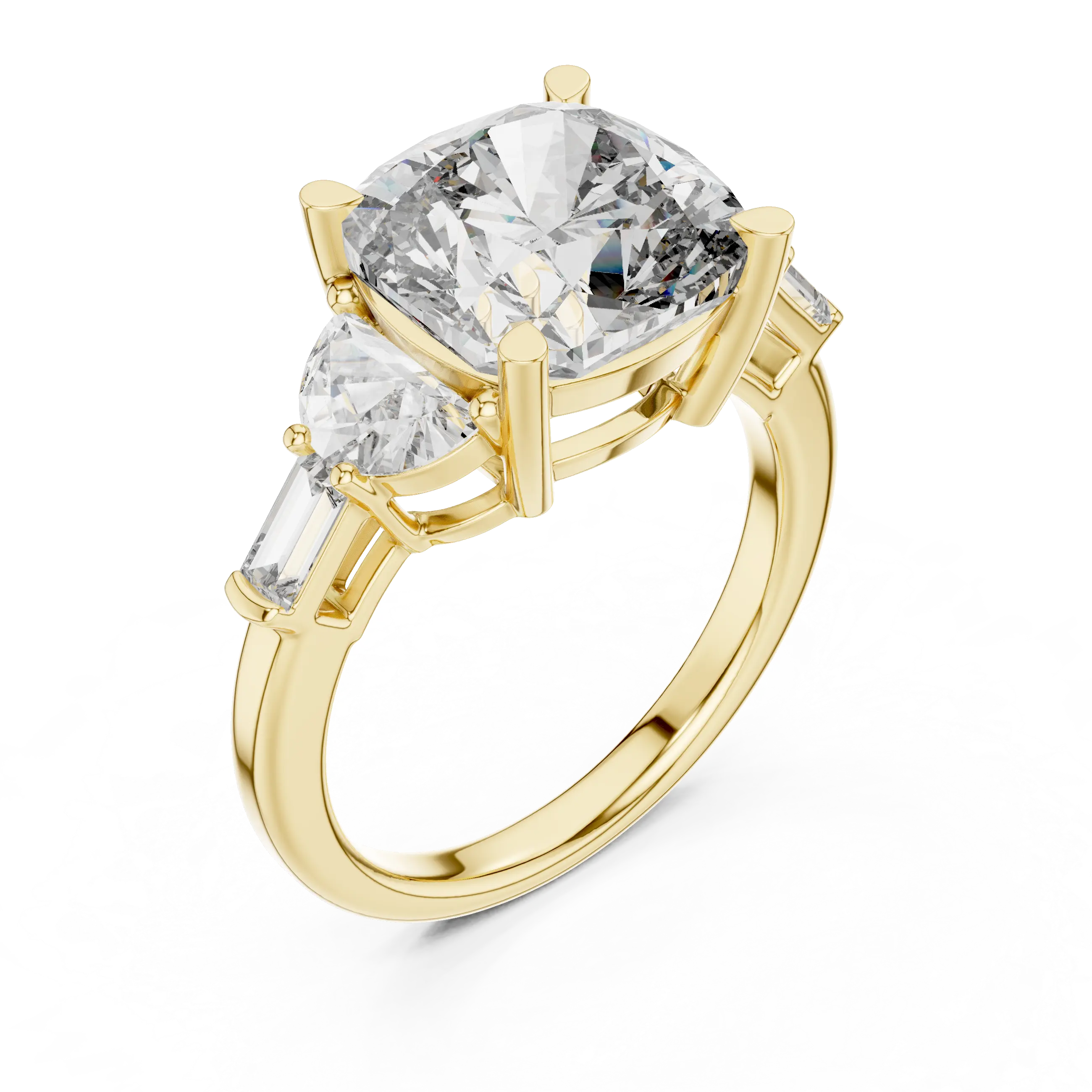 MJR0138 - Grand Cushion Gemstone Ring with Multi-Shape Side Accents