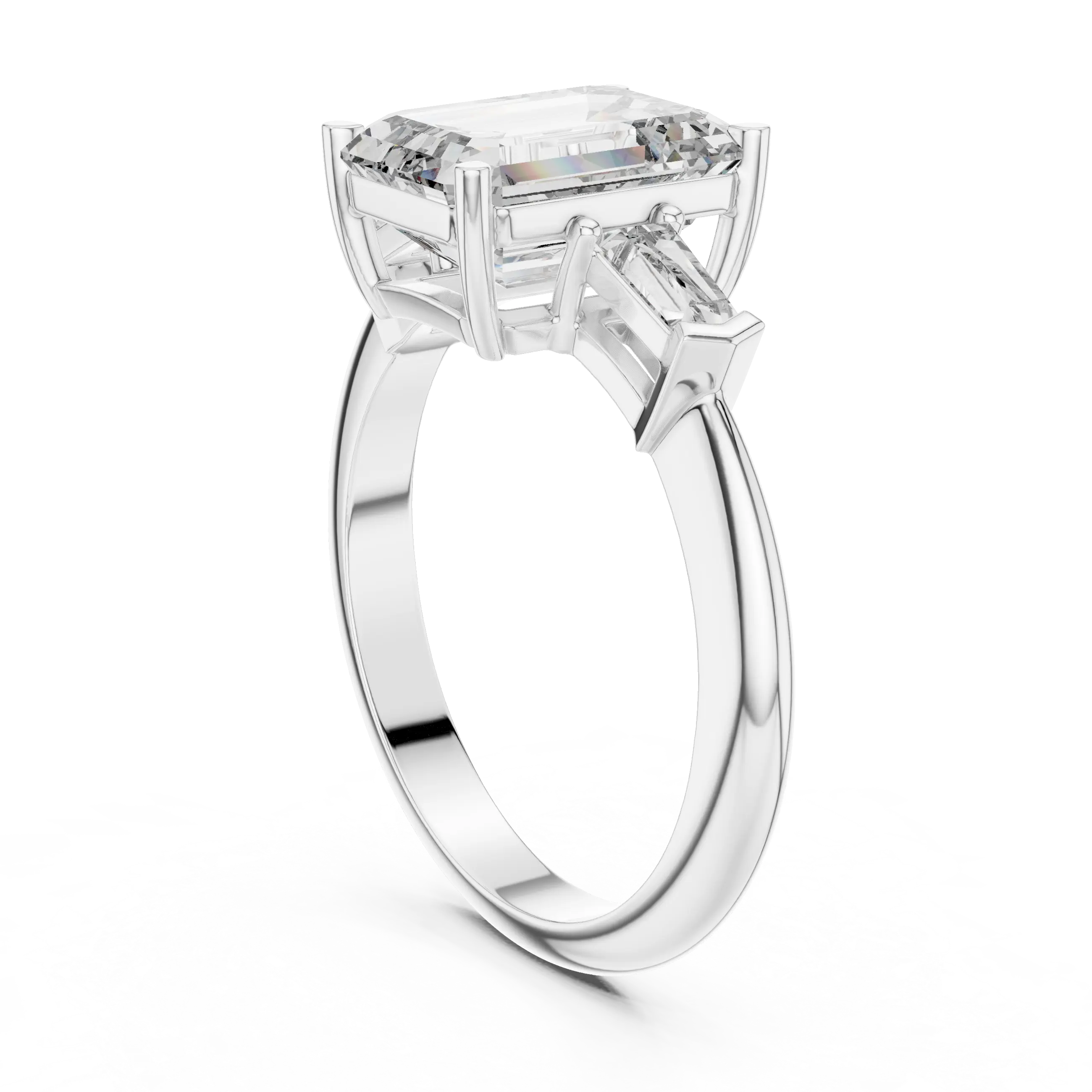 MJR0125 - Classic Emerald Center Stone Flanked by Tapered Baguettes