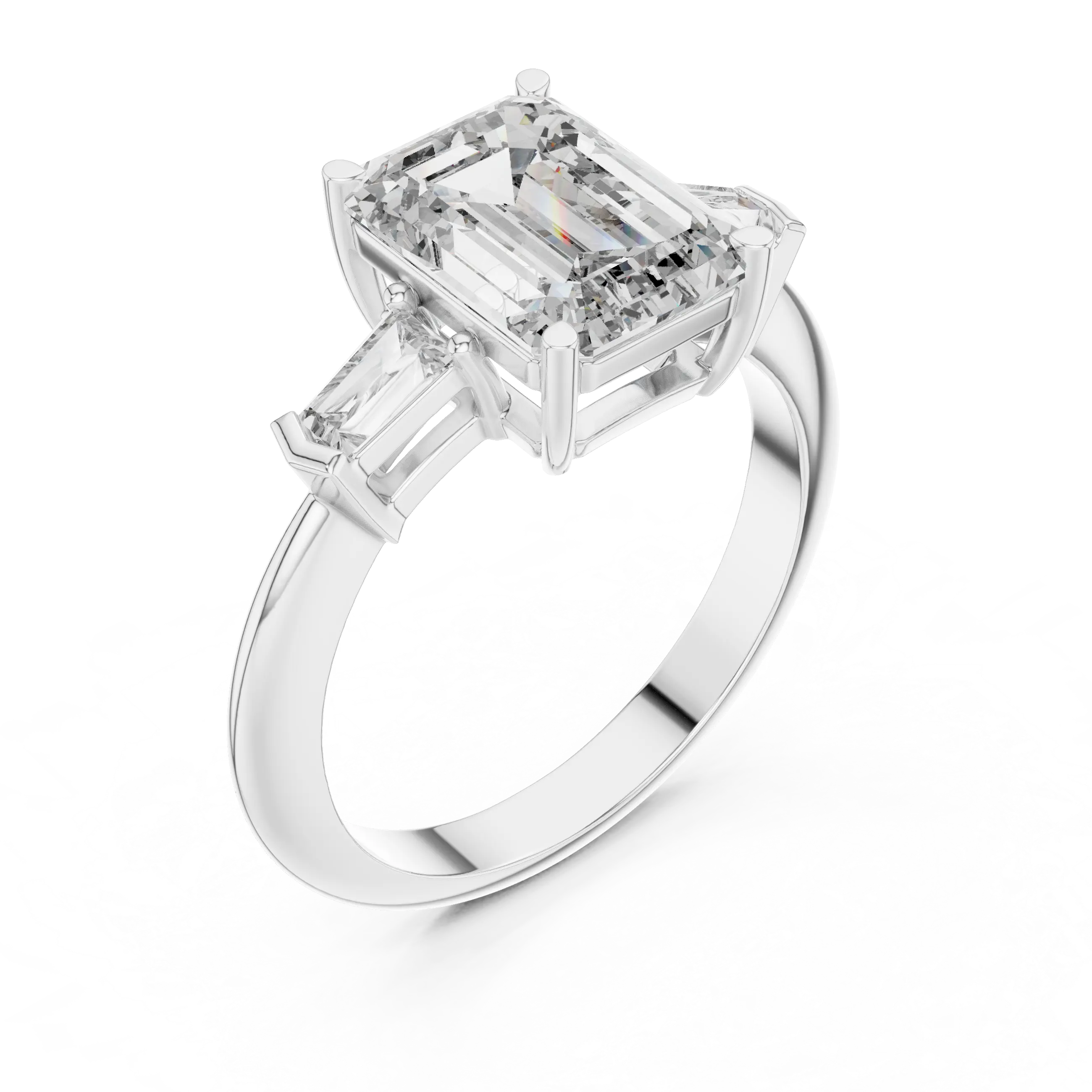 MJR0125 - Classic Emerald Center Stone Flanked by Tapered Baguettes