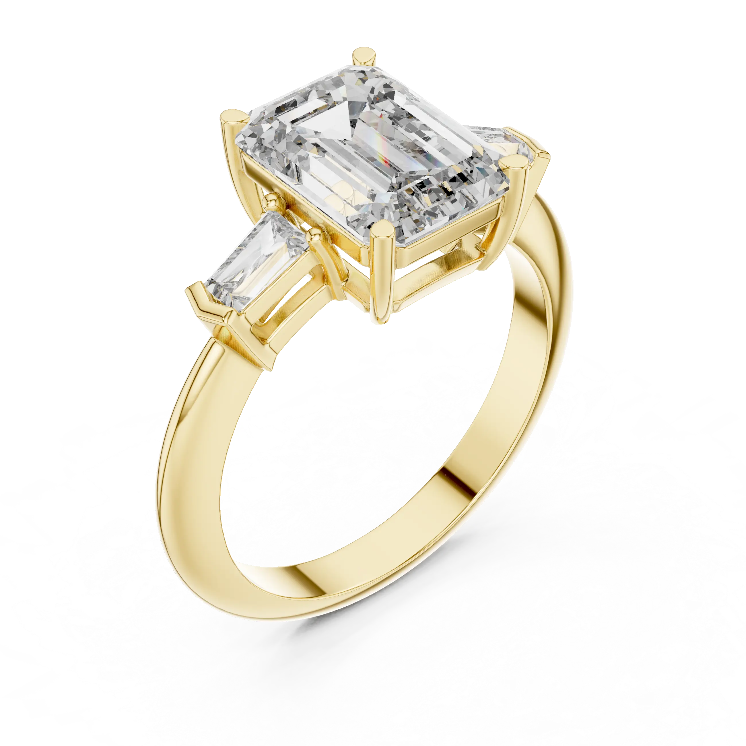 MJR0125 - Classic Emerald Center Stone Flanked by Tapered Baguettes