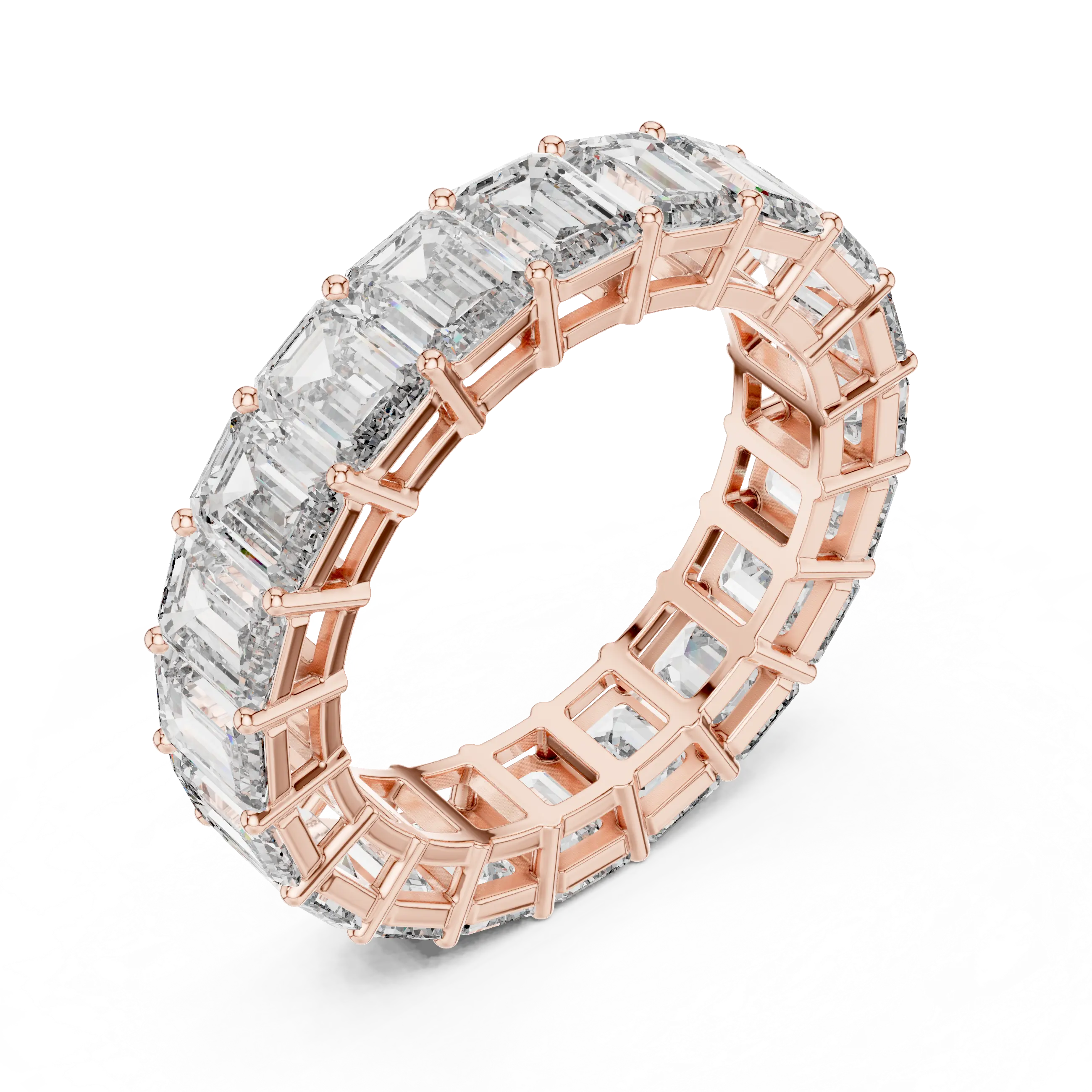 MJET024 - Emerald Cut Shared Prong Full Eternity Wedding Band