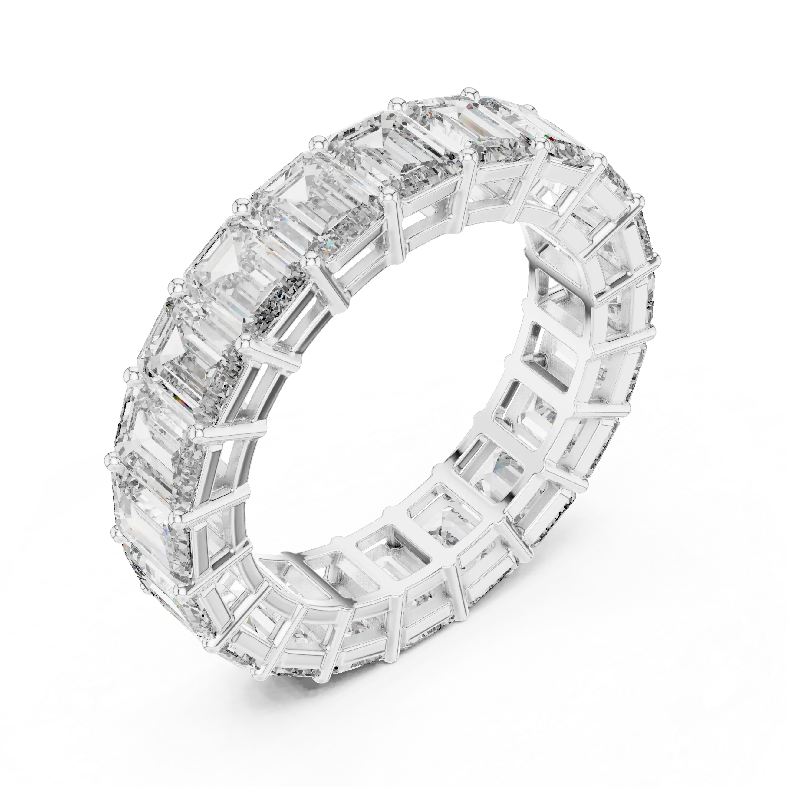 MJET024 - Emerald Cut Shared Prong Full Eternity Wedding Band