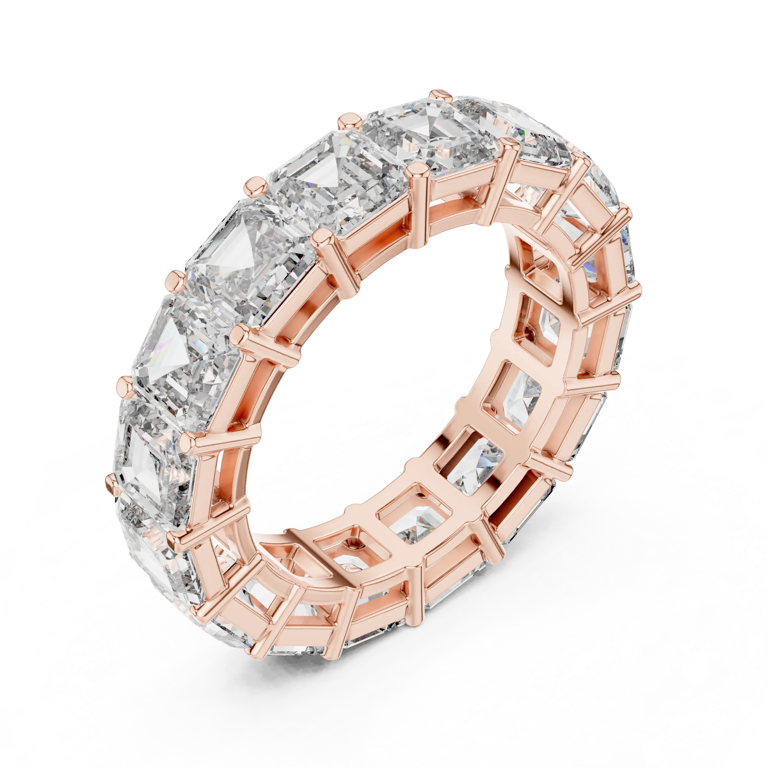 MJET023 - Asscher Cut Step Facet Full Eternity Wedding Band