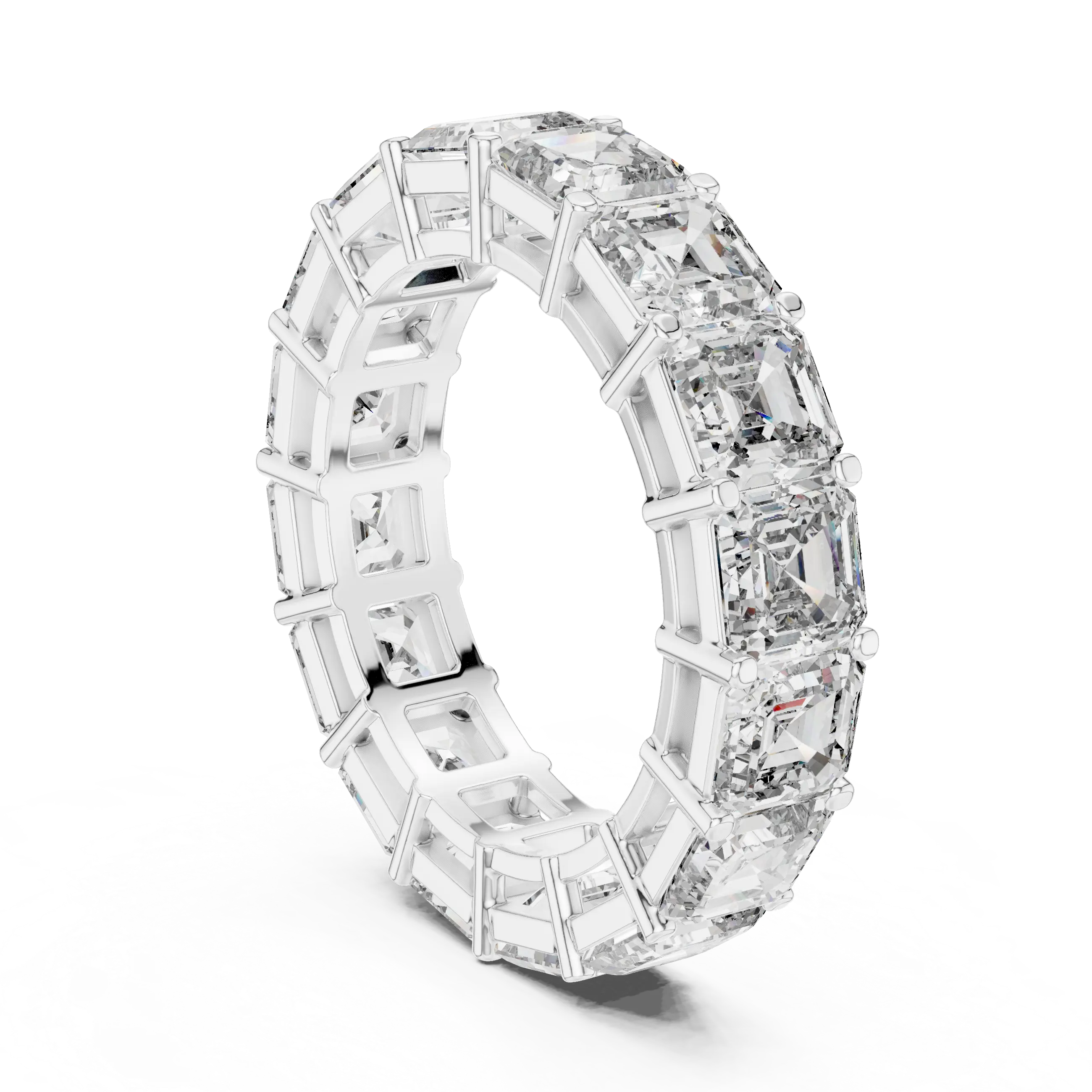 MJET023 - Asscher Cut Step Facet Full Eternity Wedding Band