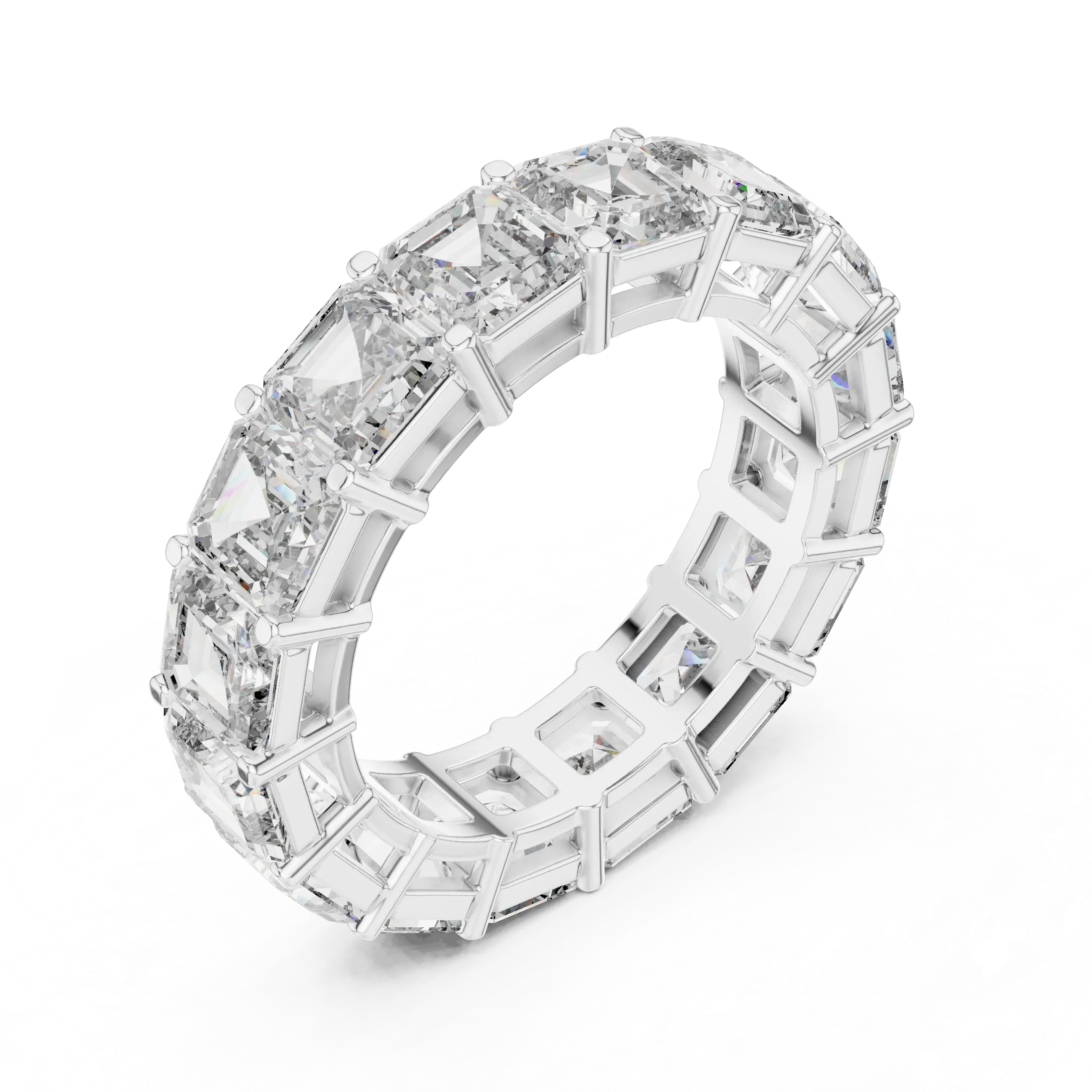 MJET023 - Asscher Cut Step Facet Full Eternity Wedding Band