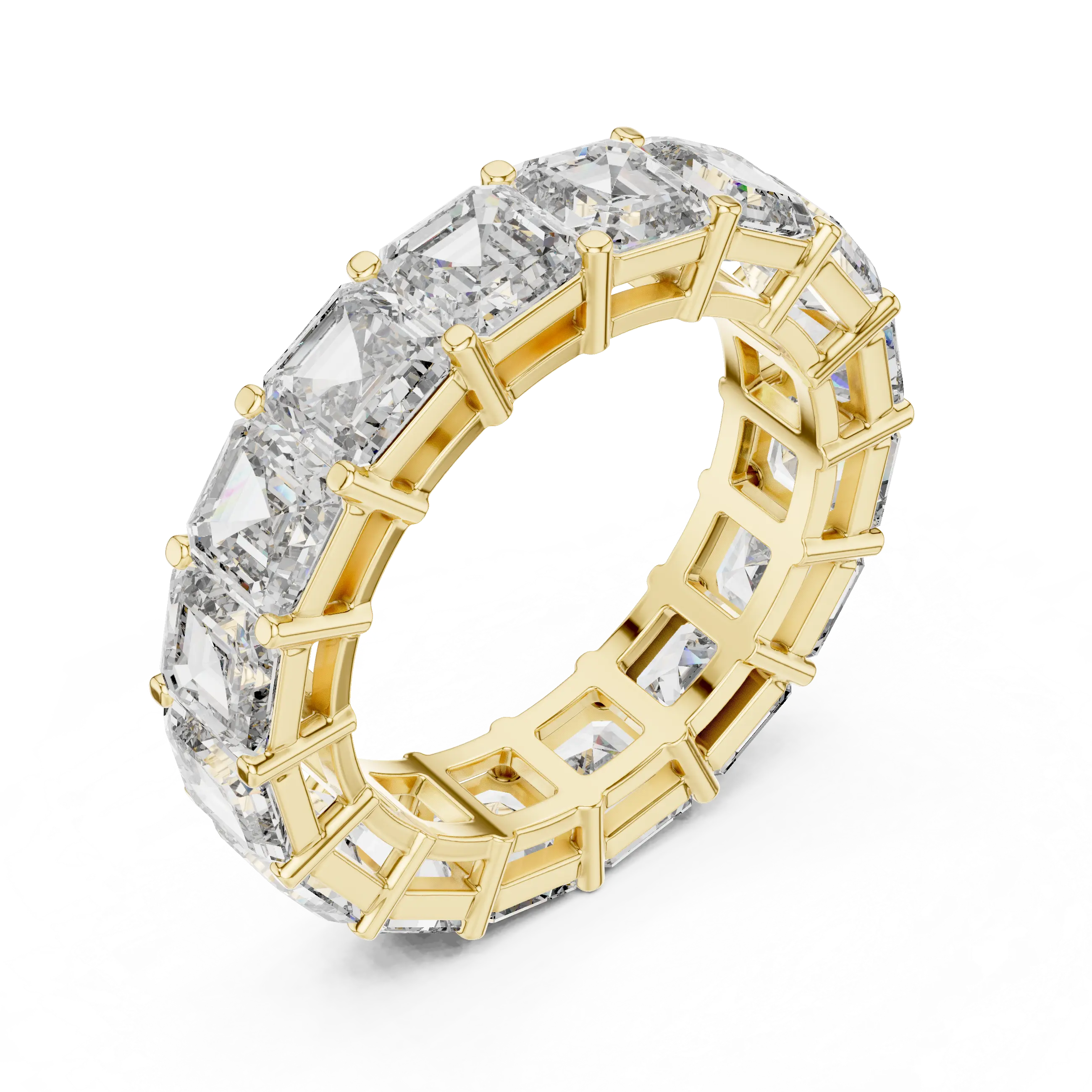 MJET023 - Asscher Cut Step Facet Full Eternity Wedding Band