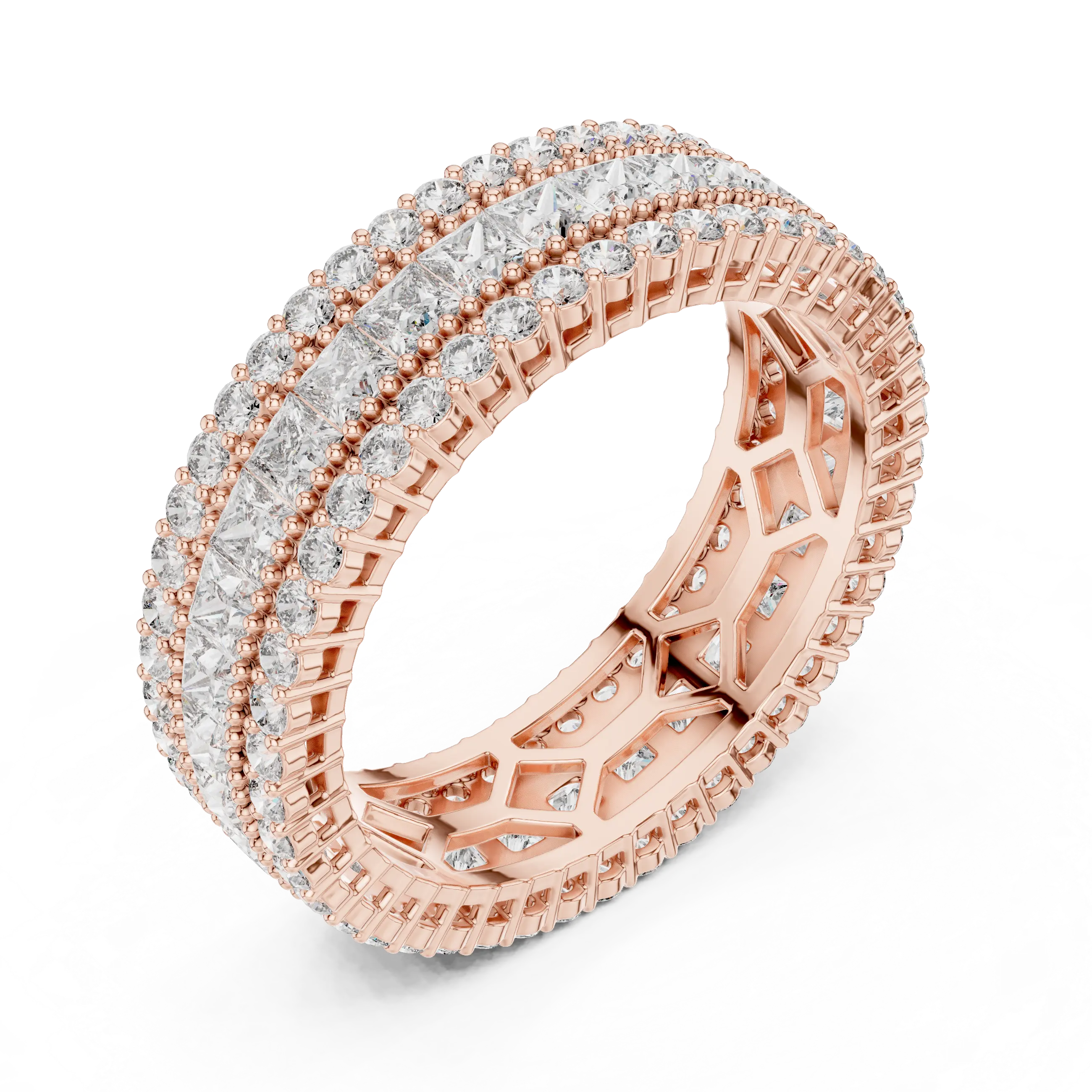 MJET035 - Princess Cut Channel Band with Pavé Diamond Borders
