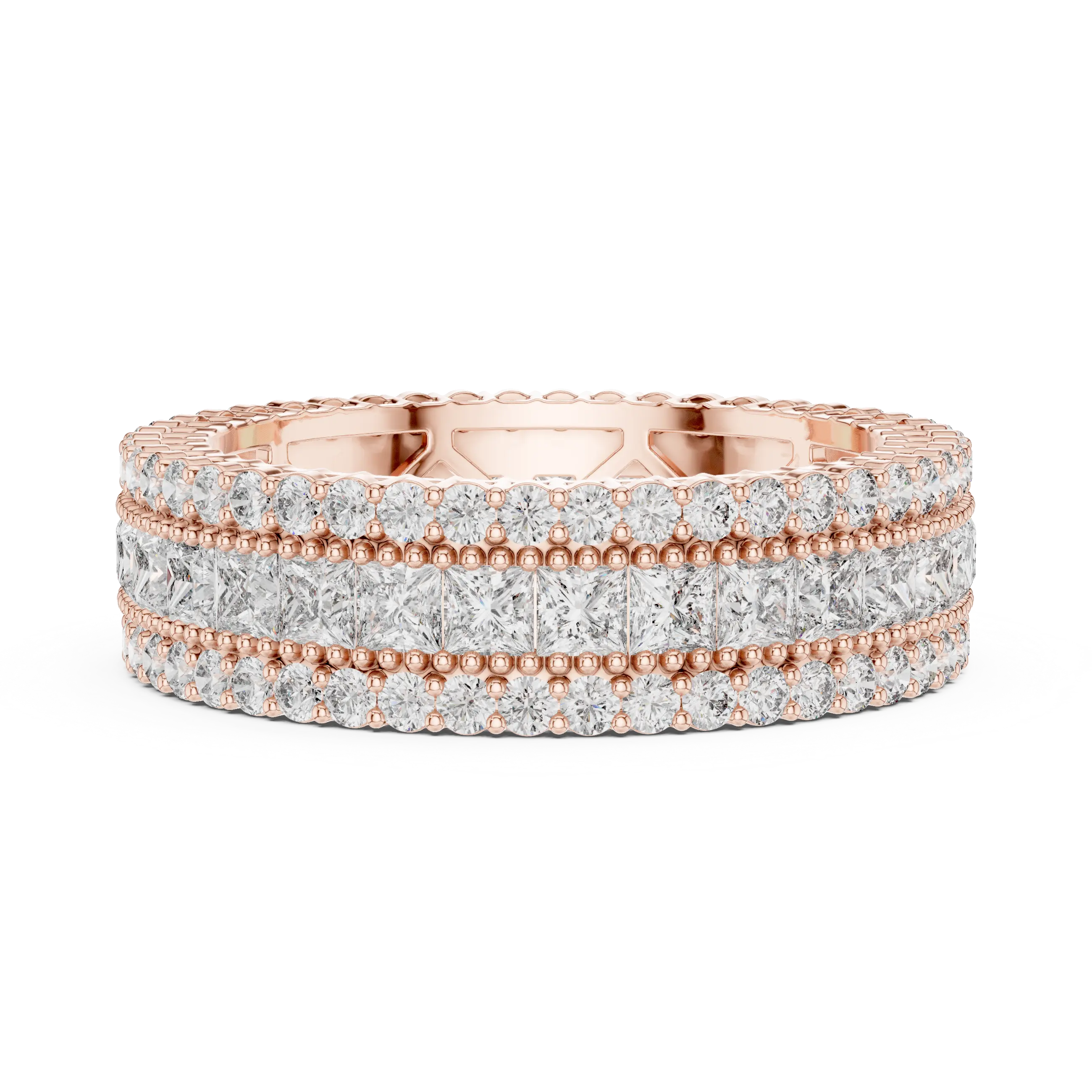 MJET035 - Princess Cut Channel Band with Pavé Diamond Borders