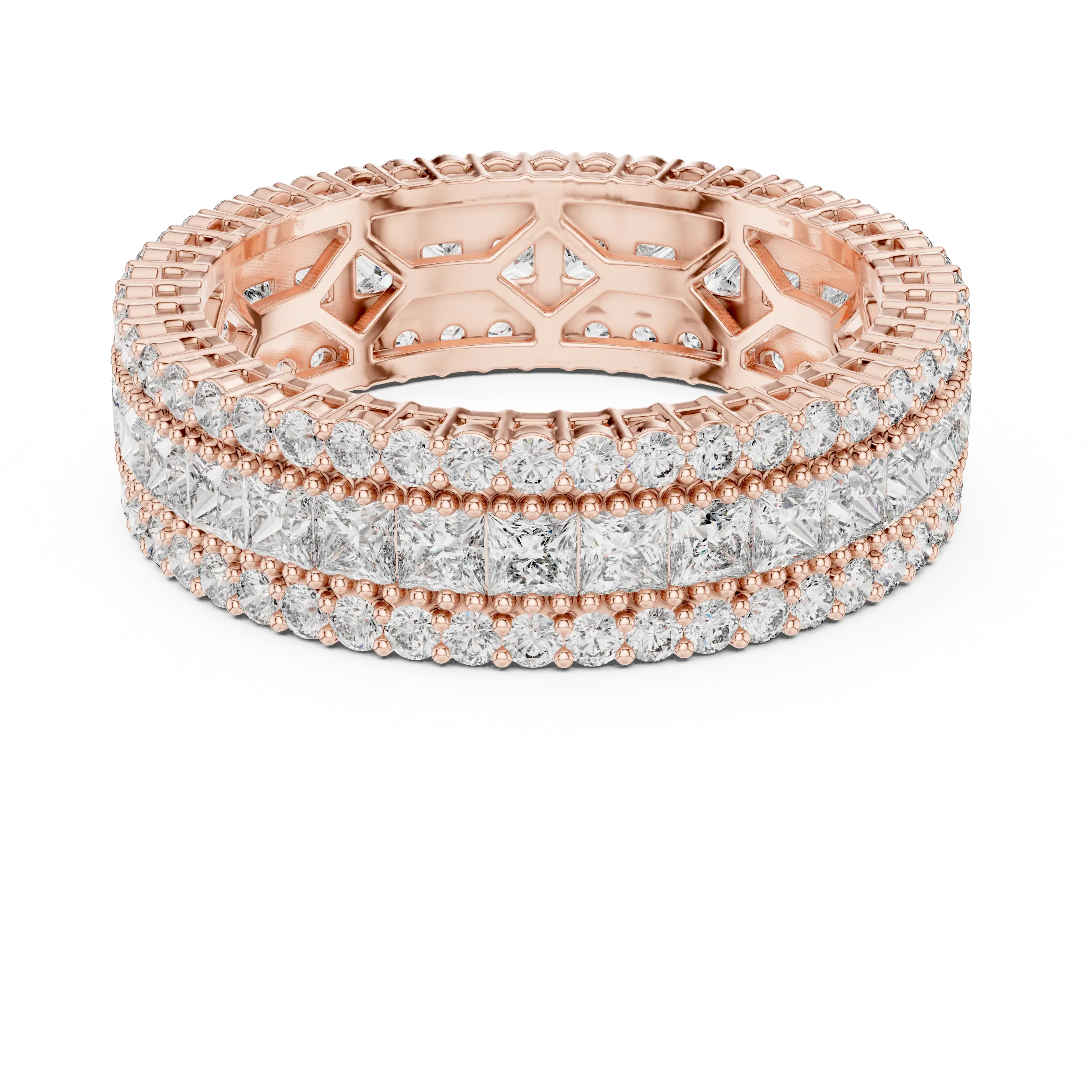 MJET035 - Princess Cut Channel Band with Pavé Diamond Borders