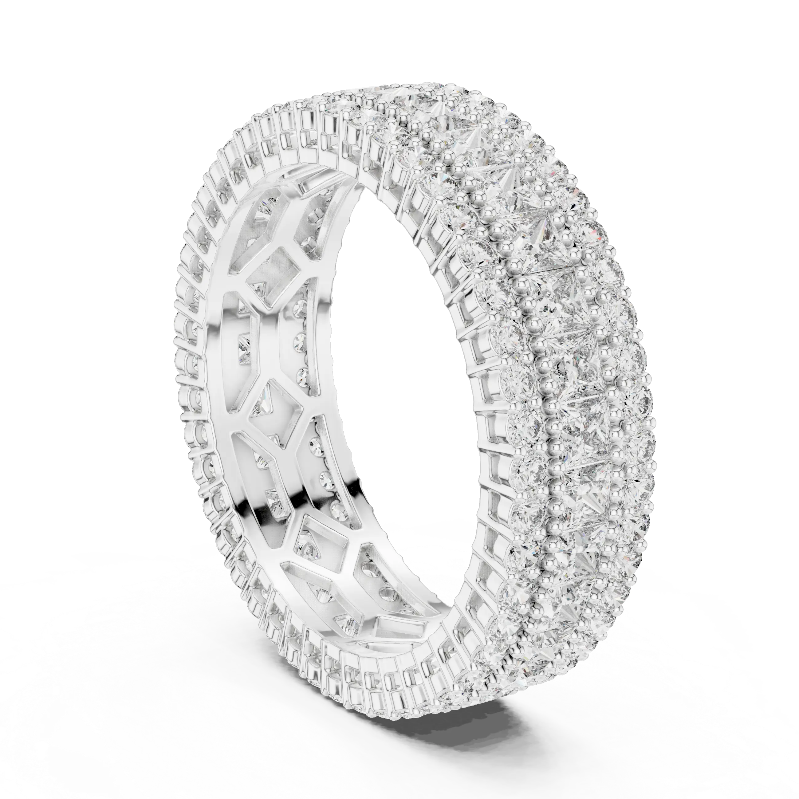 MJET035 - Princess Cut Channel Band with Pavé Diamond Borders