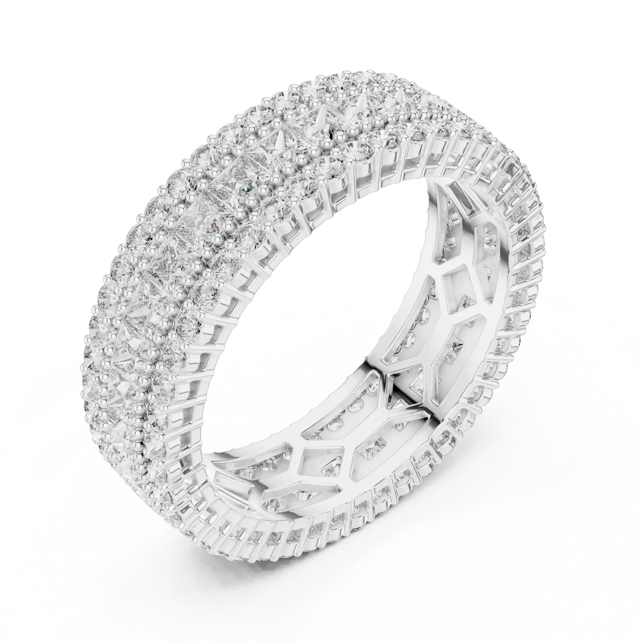 MJET035 - Princess Cut Channel Band with Pavé Diamond Borders