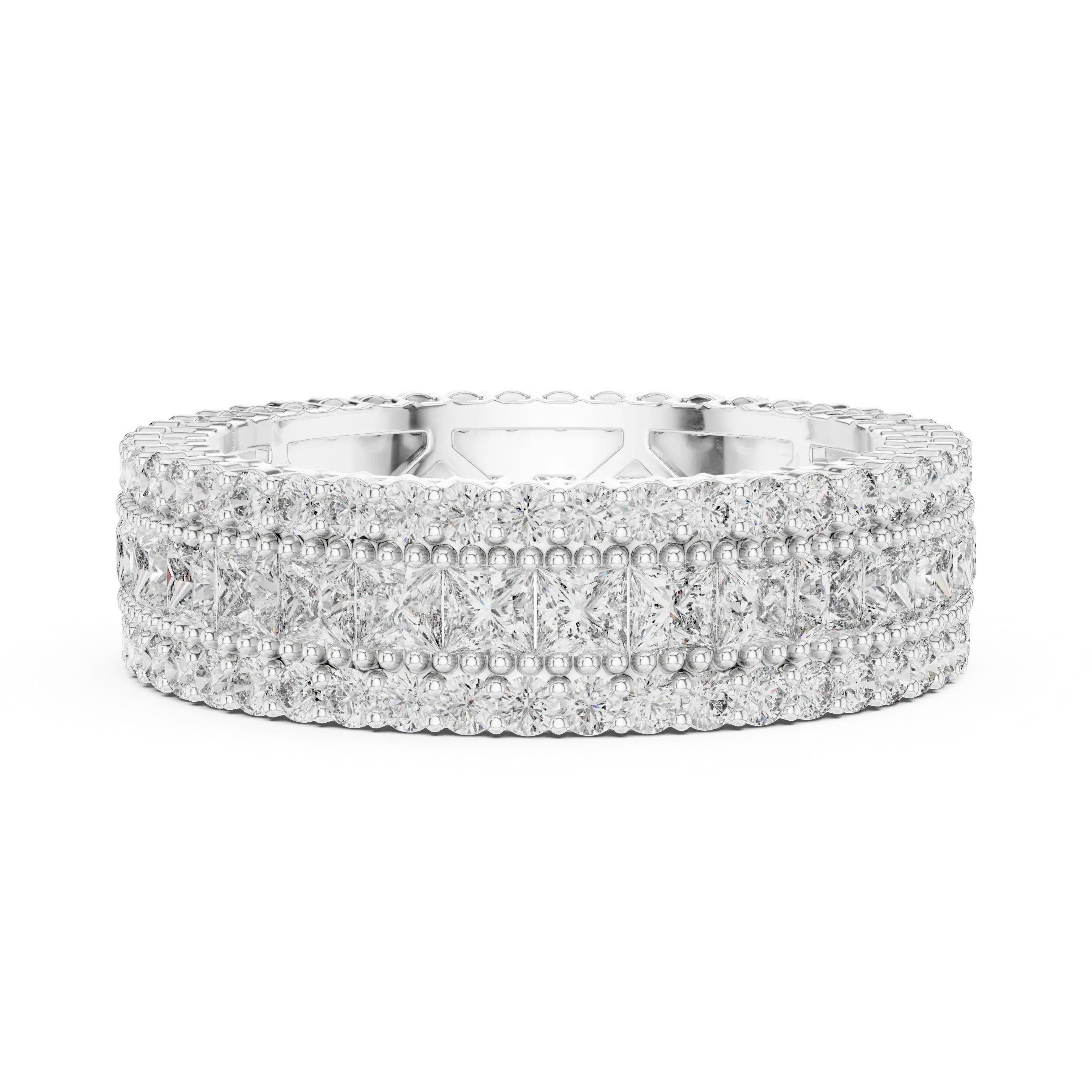 MJET035 - Princess Cut Channel Band with Pavé Diamond Borders