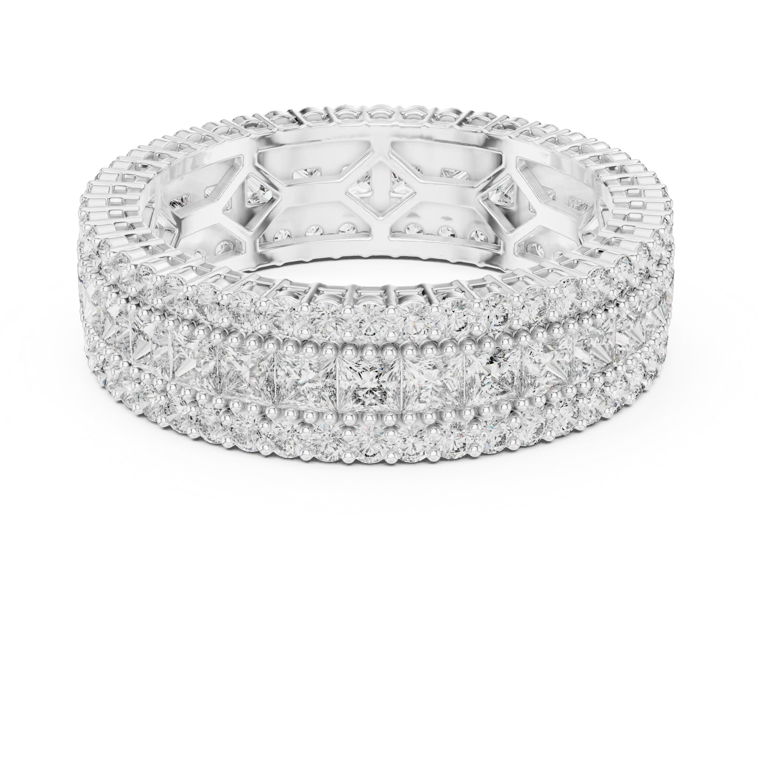 MJET035 - Princess Cut Channel Band with Pavé Diamond Borders