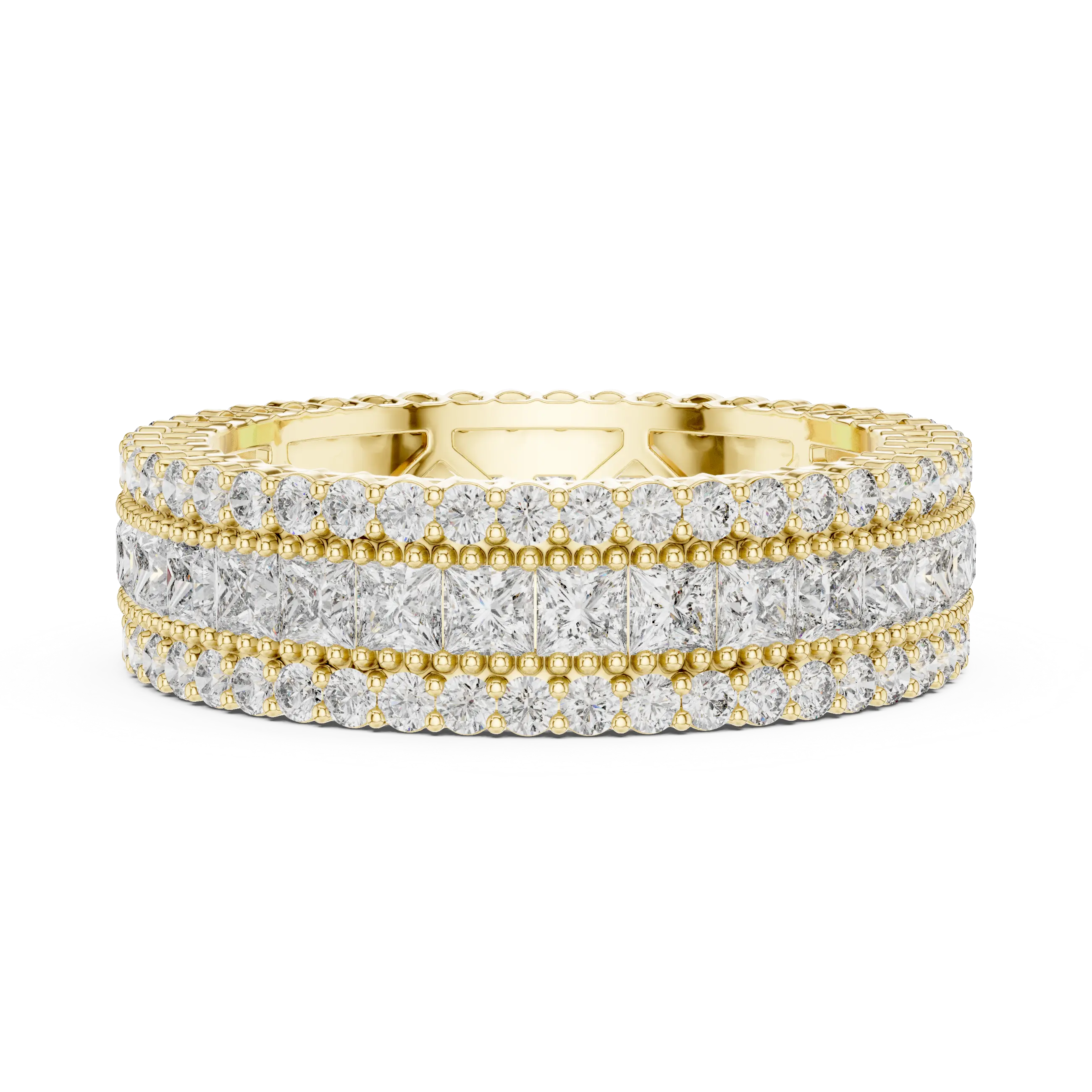 MJET035 - Princess Cut Channel Band with Pavé Diamond Borders