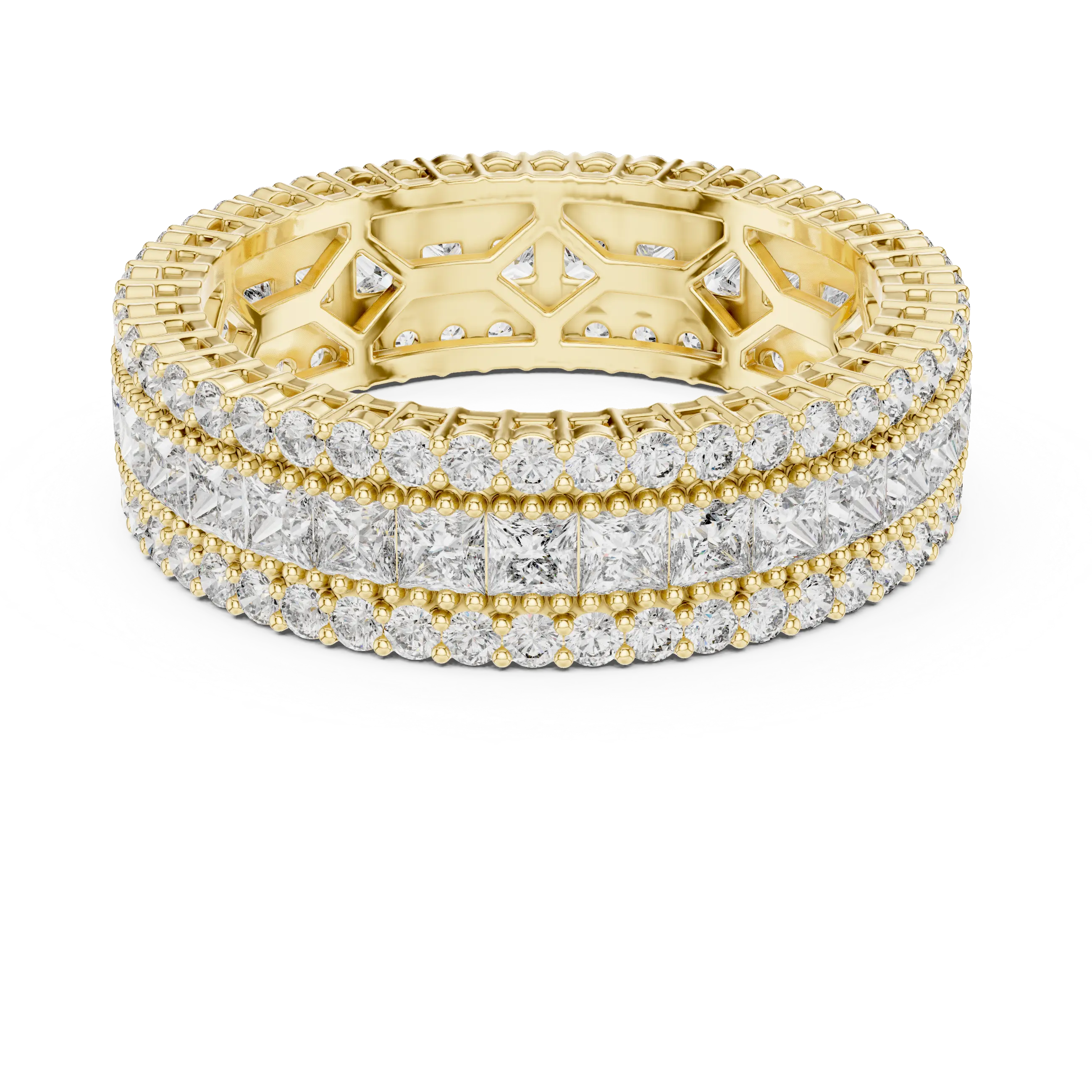 MJET035 - Princess Cut Channel Band with Pavé Diamond Borders