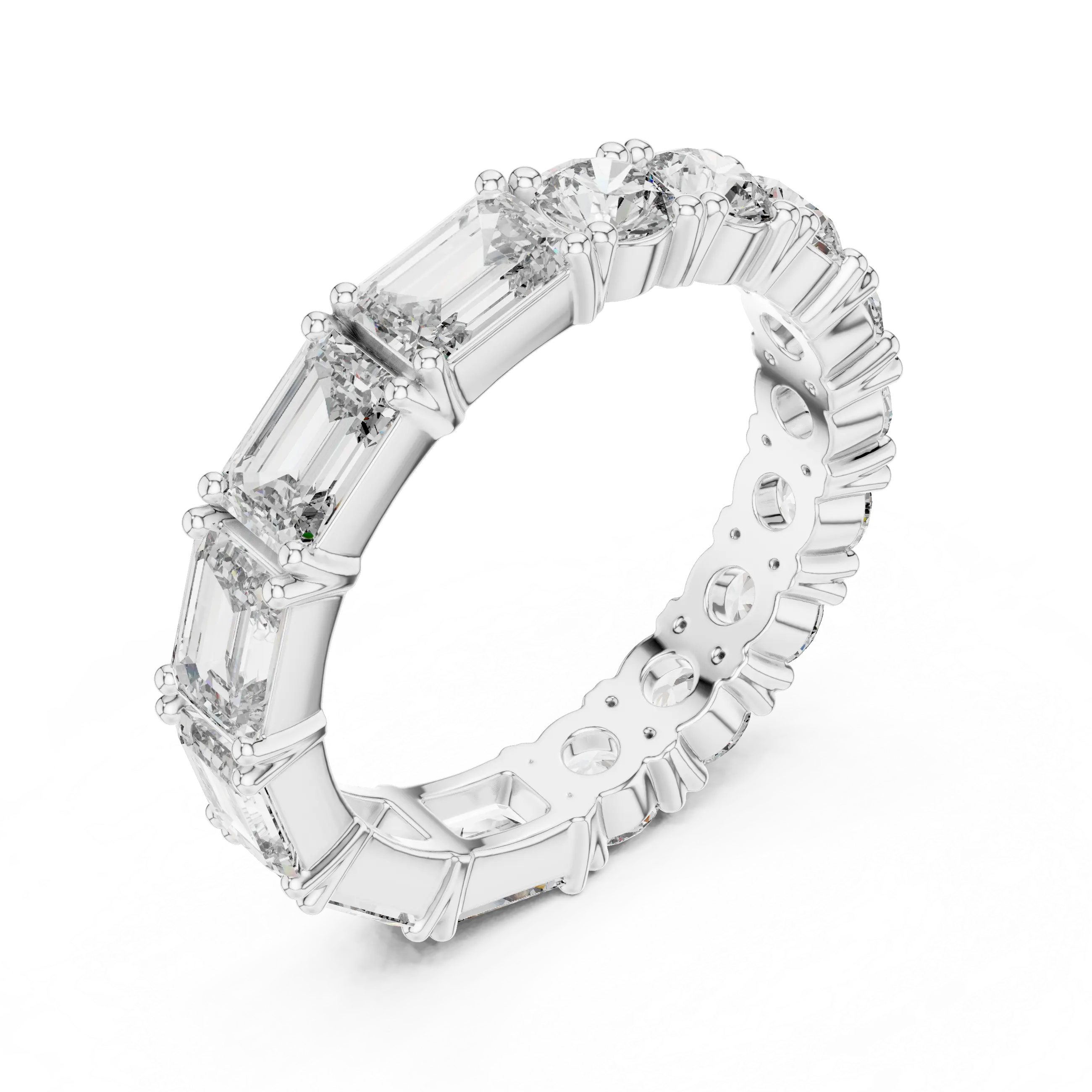 MJET037 - Dual Cut Geometric Accent Eternity Stacking Ring
