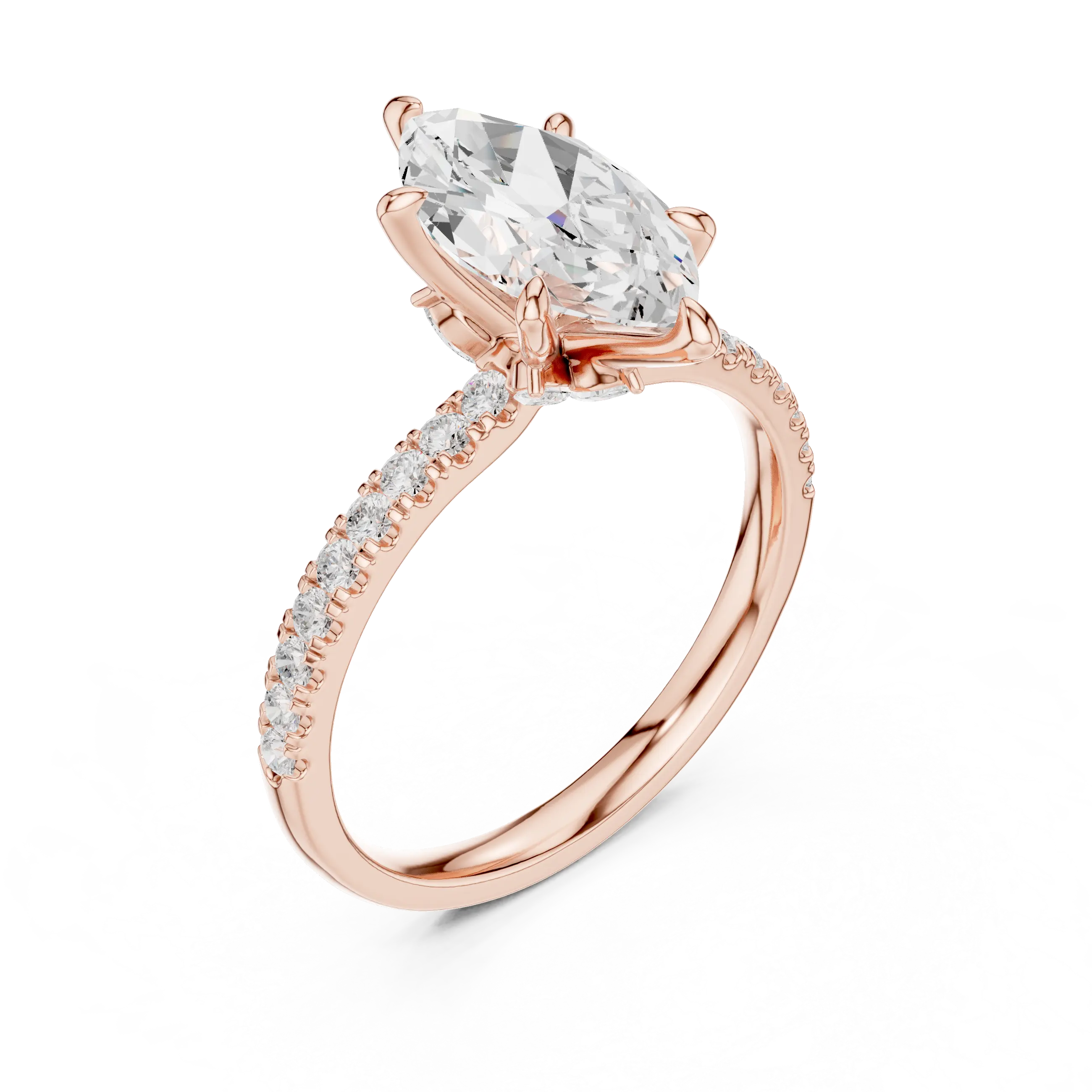 MJR0129 - Marquise Cut Solitaire Ring with Hidden Halo & Pavé Band