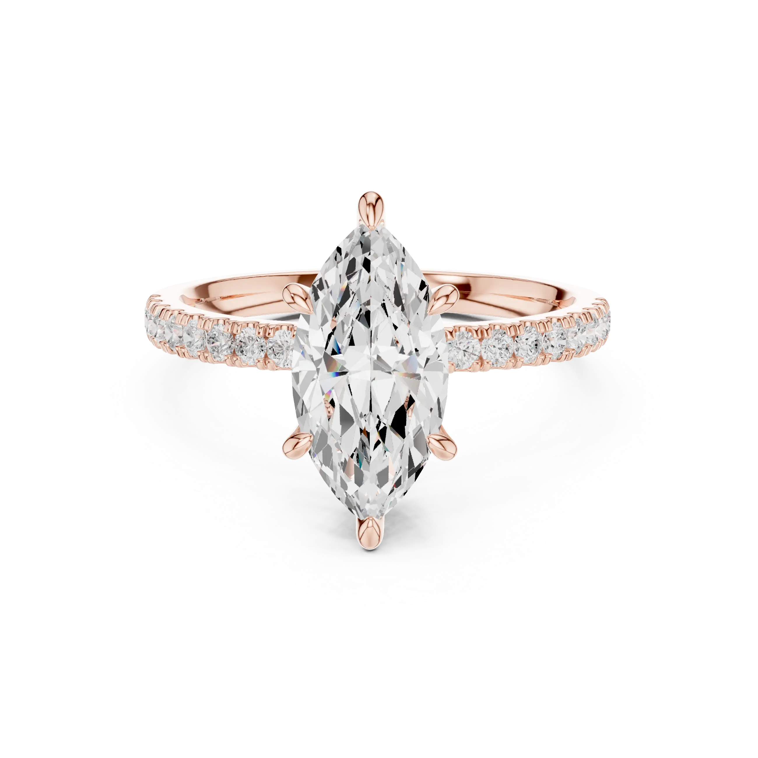 MJR0129 - Marquise Cut Solitaire Ring with Hidden Halo & Pavé Band