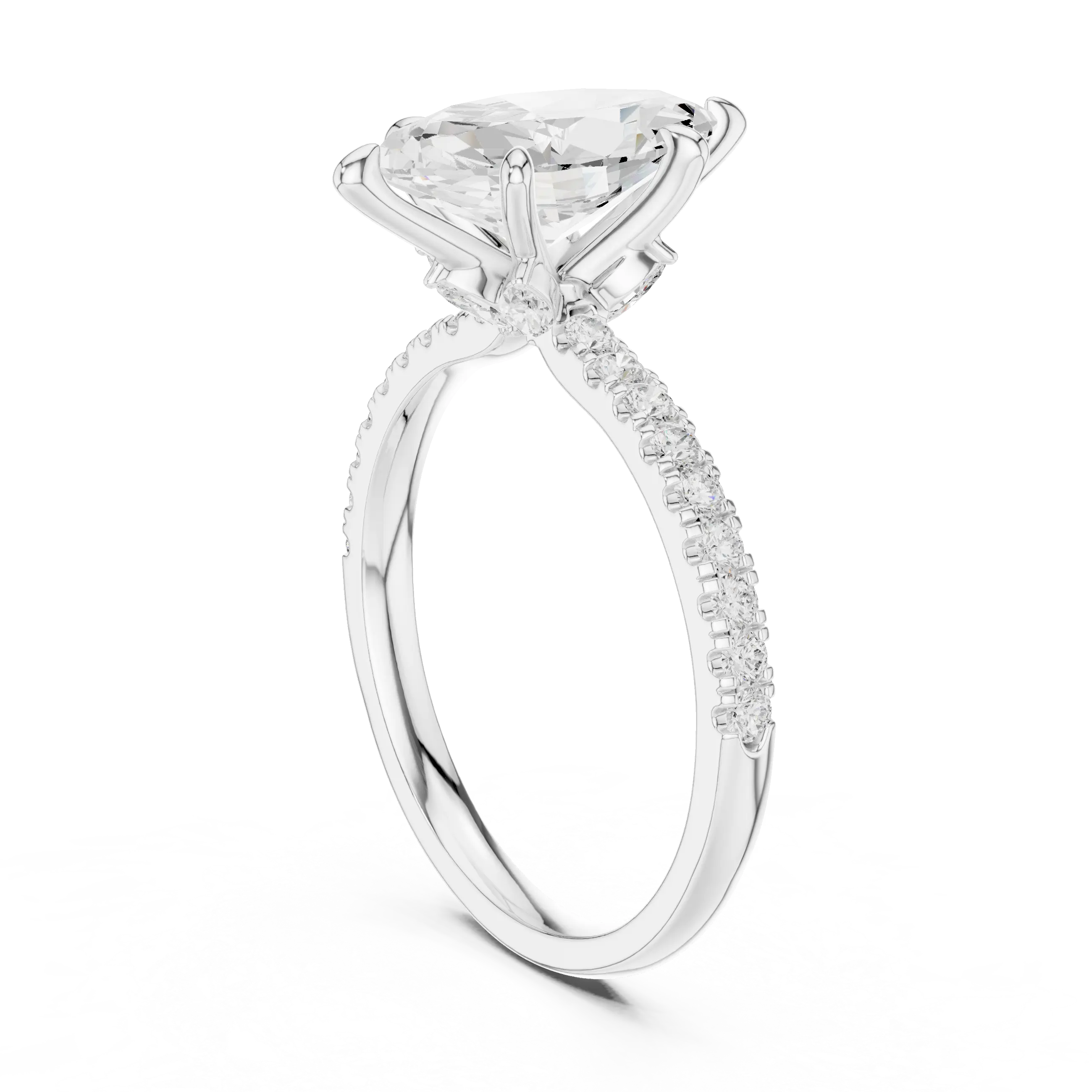 MJR0129 - Marquise Cut Solitaire Ring with Hidden Halo & Pavé Band