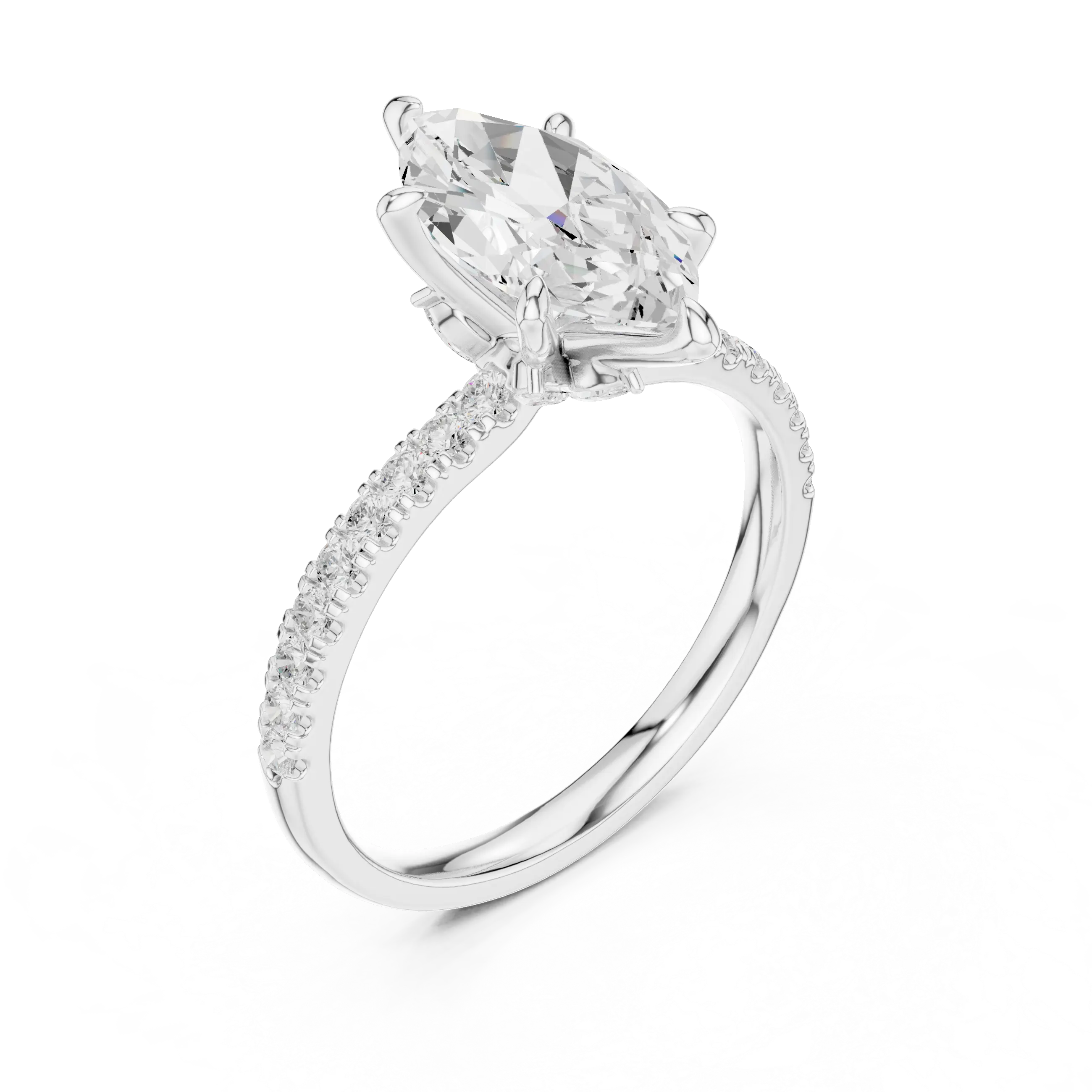 MJR0129 - Marquise Cut Solitaire Ring with Hidden Halo & Pavé Band
