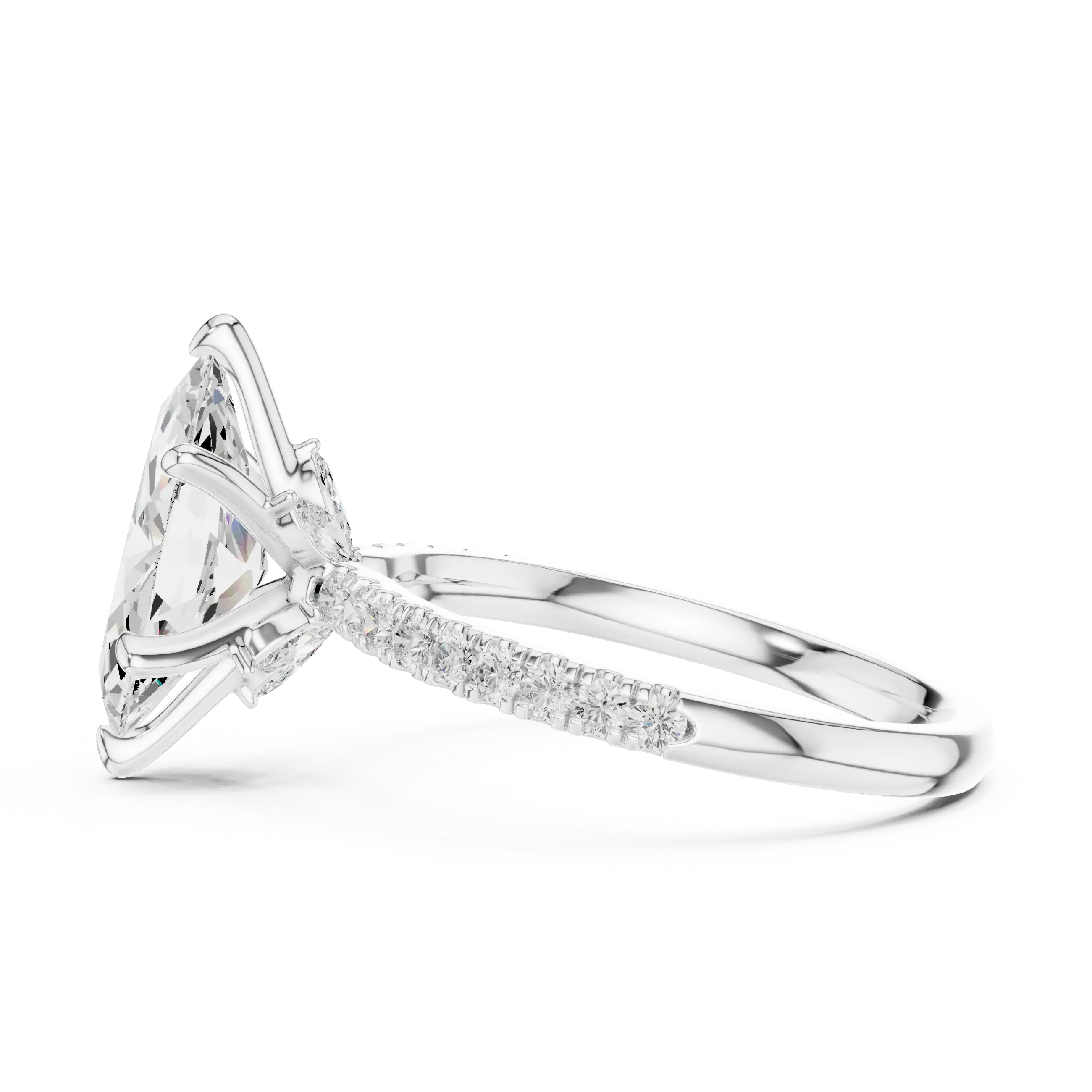 MJR0129 - Marquise Cut Solitaire Ring with Hidden Halo & Pavé Band