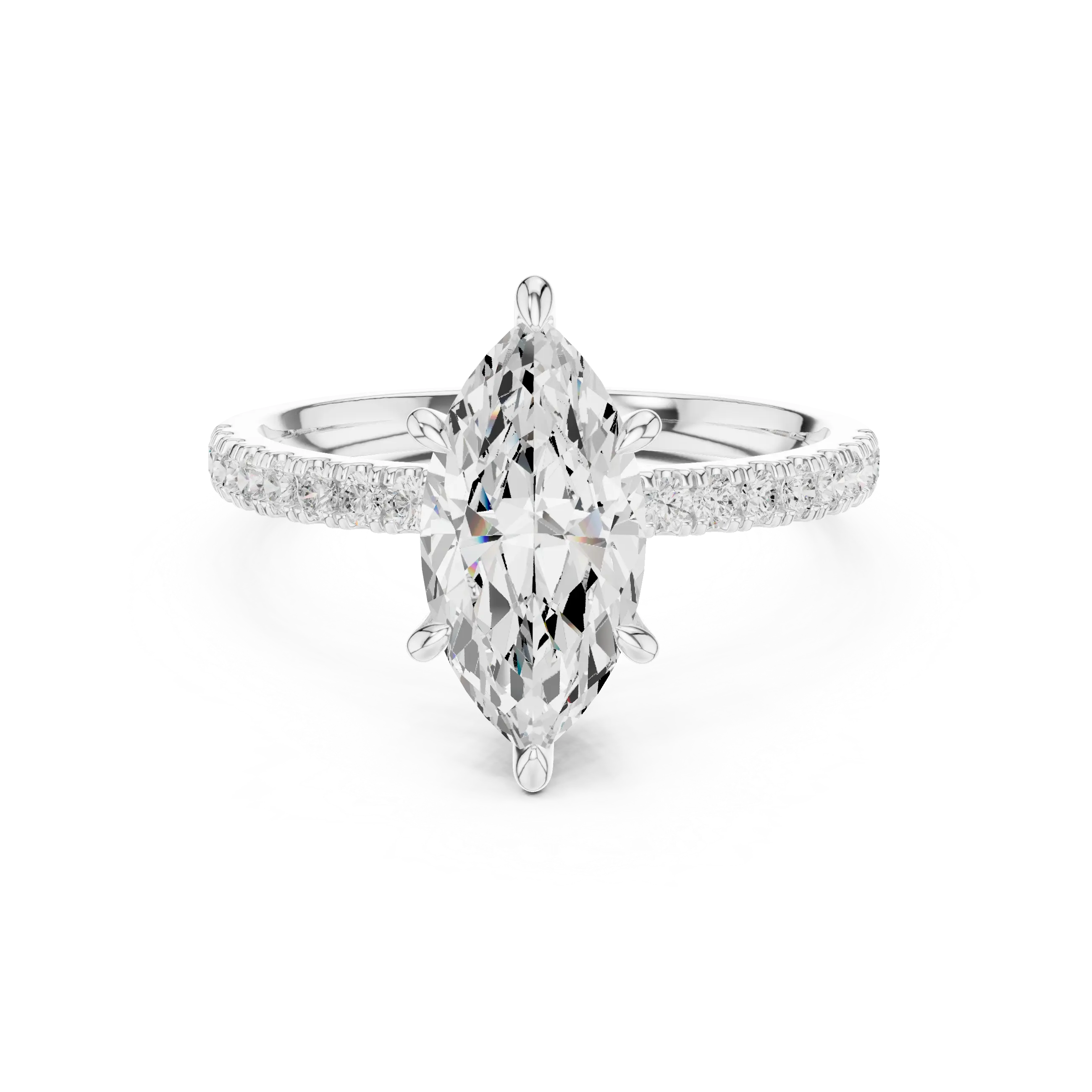 MJR0129 - Marquise Cut Solitaire Ring with Hidden Halo & Pavé Band