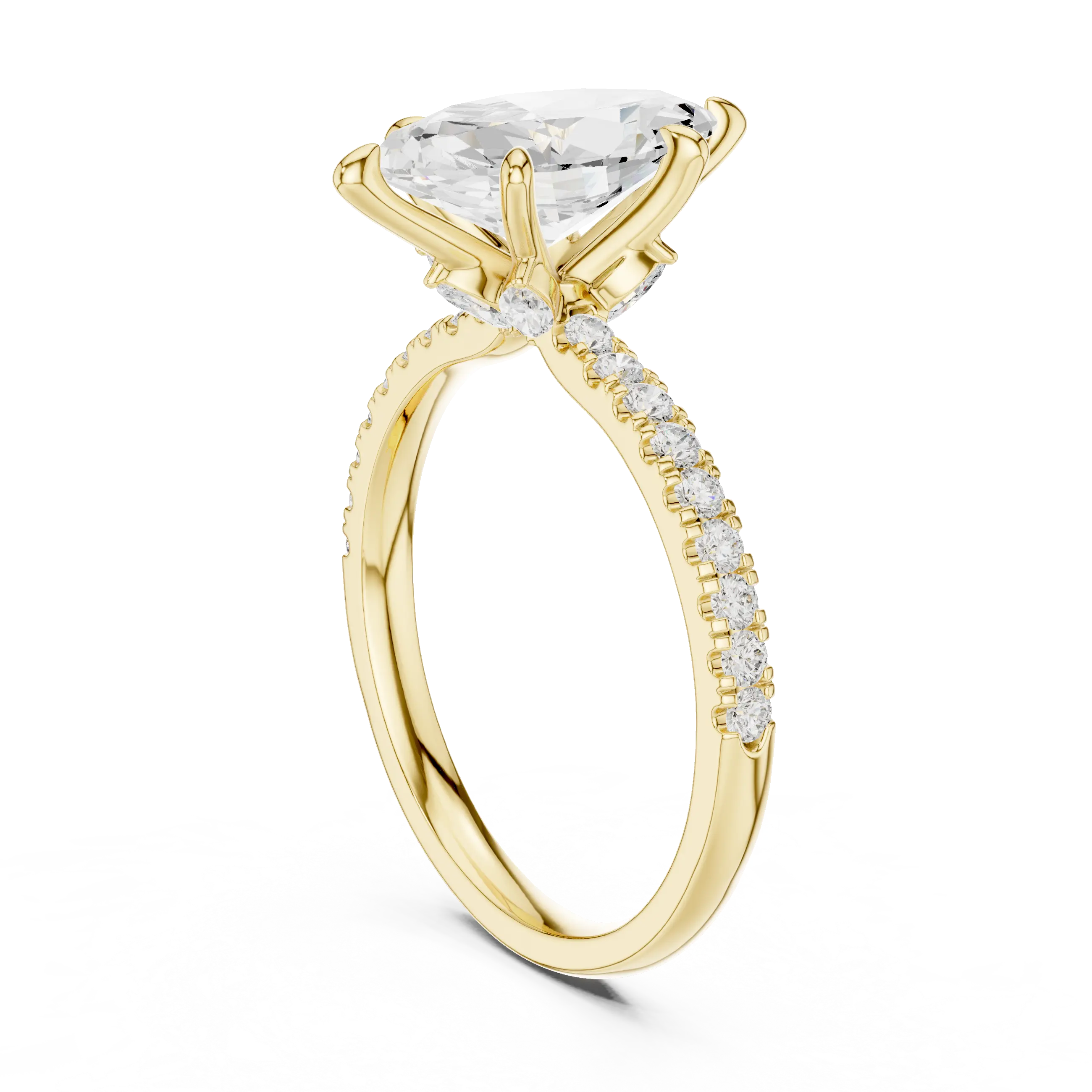 MJR0129 - Marquise Cut Solitaire Ring with Hidden Halo & Pavé Band