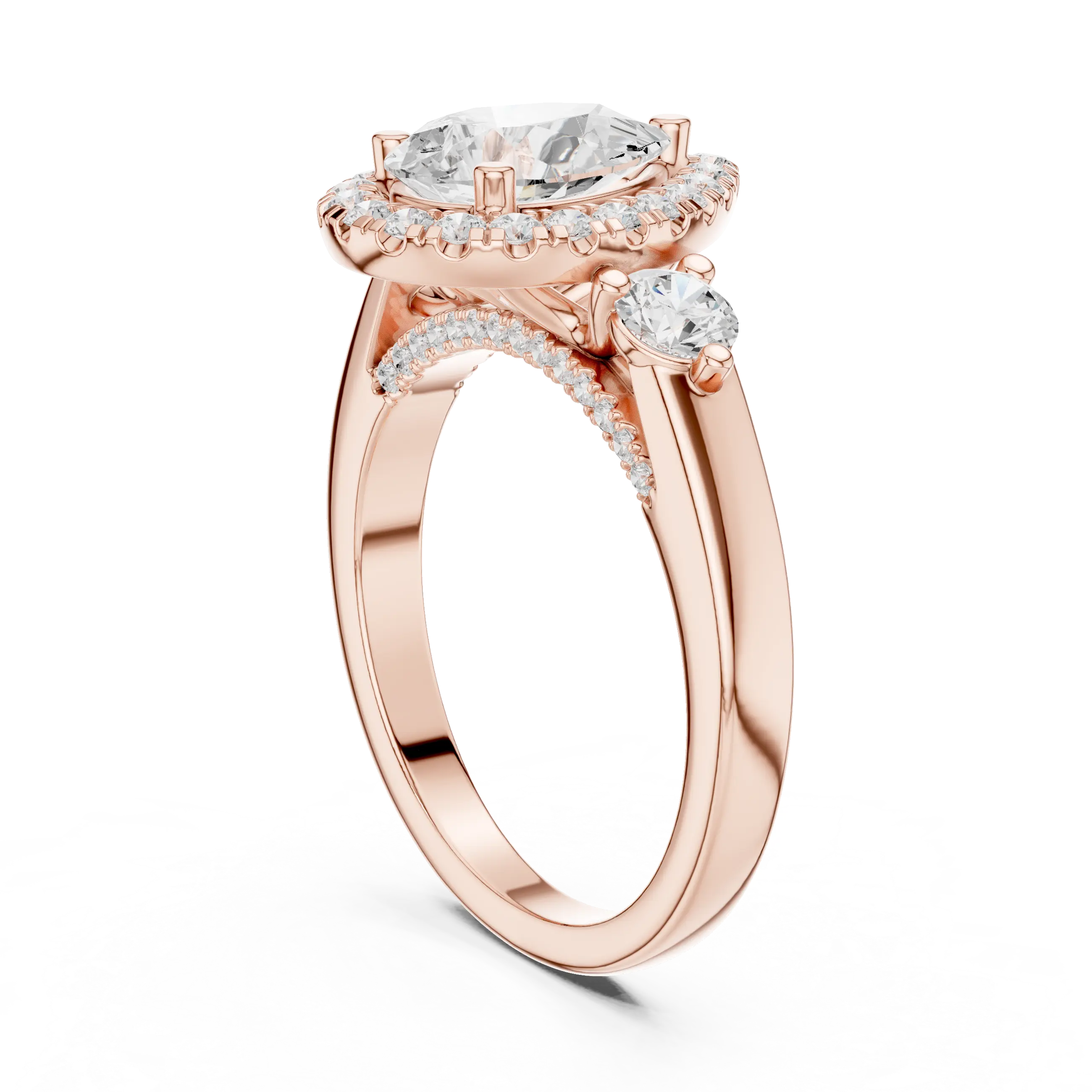 MJR0127 - Pear Cut Halo Ring with Round Side Gem Accents