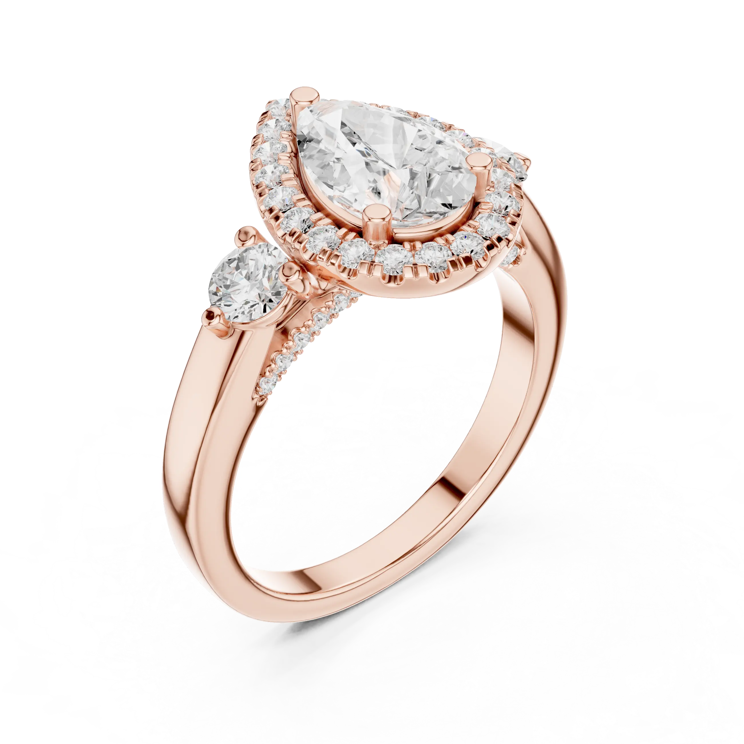 MJR0127 - Pear Cut Halo Ring with Round Side Gem Accents