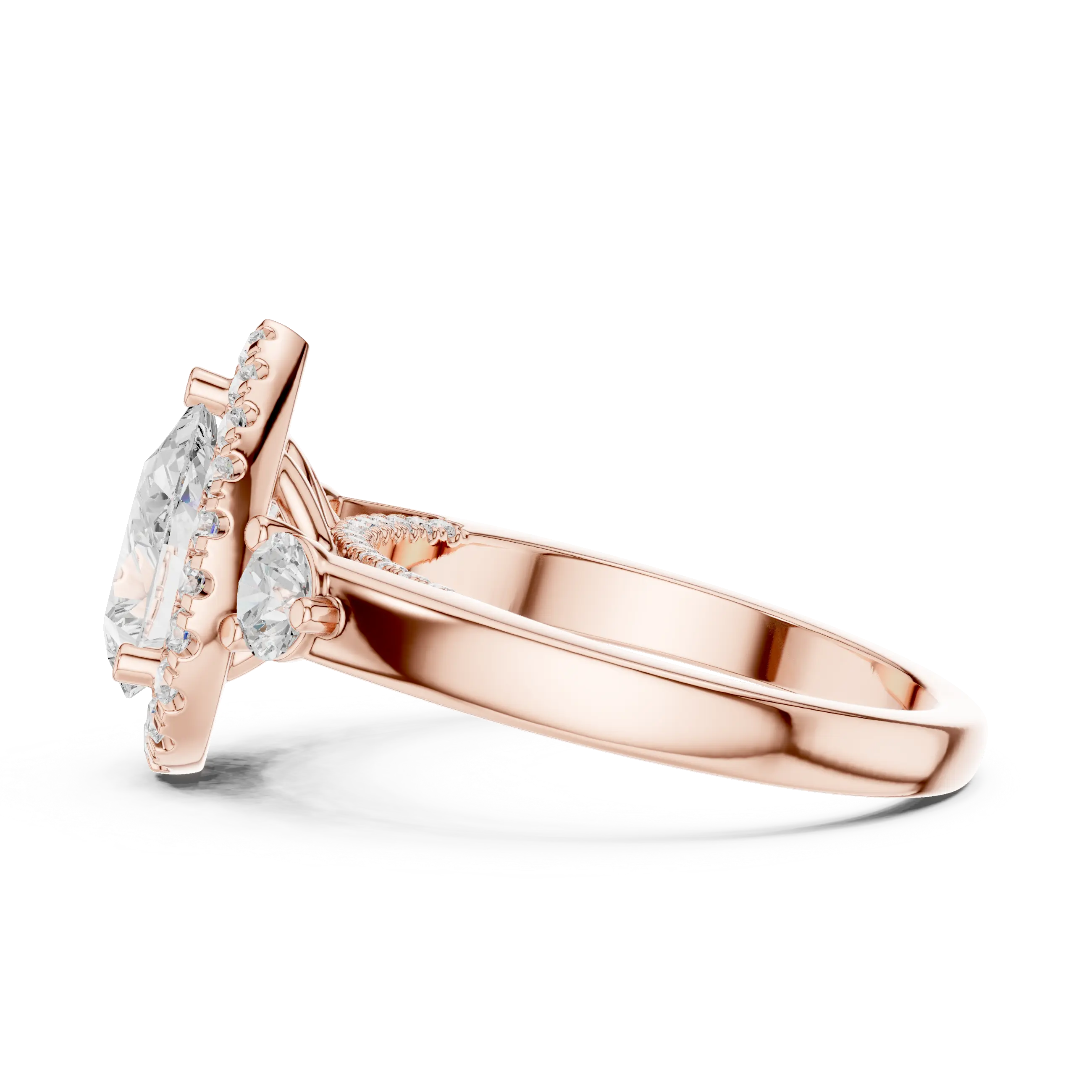 MJR0127 - Pear Cut Halo Ring with Round Side Gem Accents