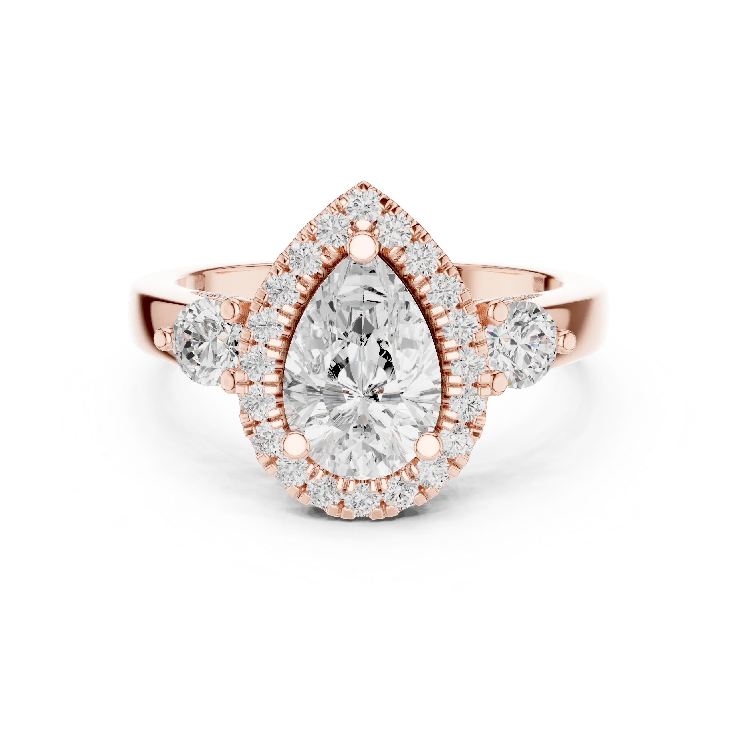 MJR0127 - Pear Cut Halo Ring with Round Side Gem Accents