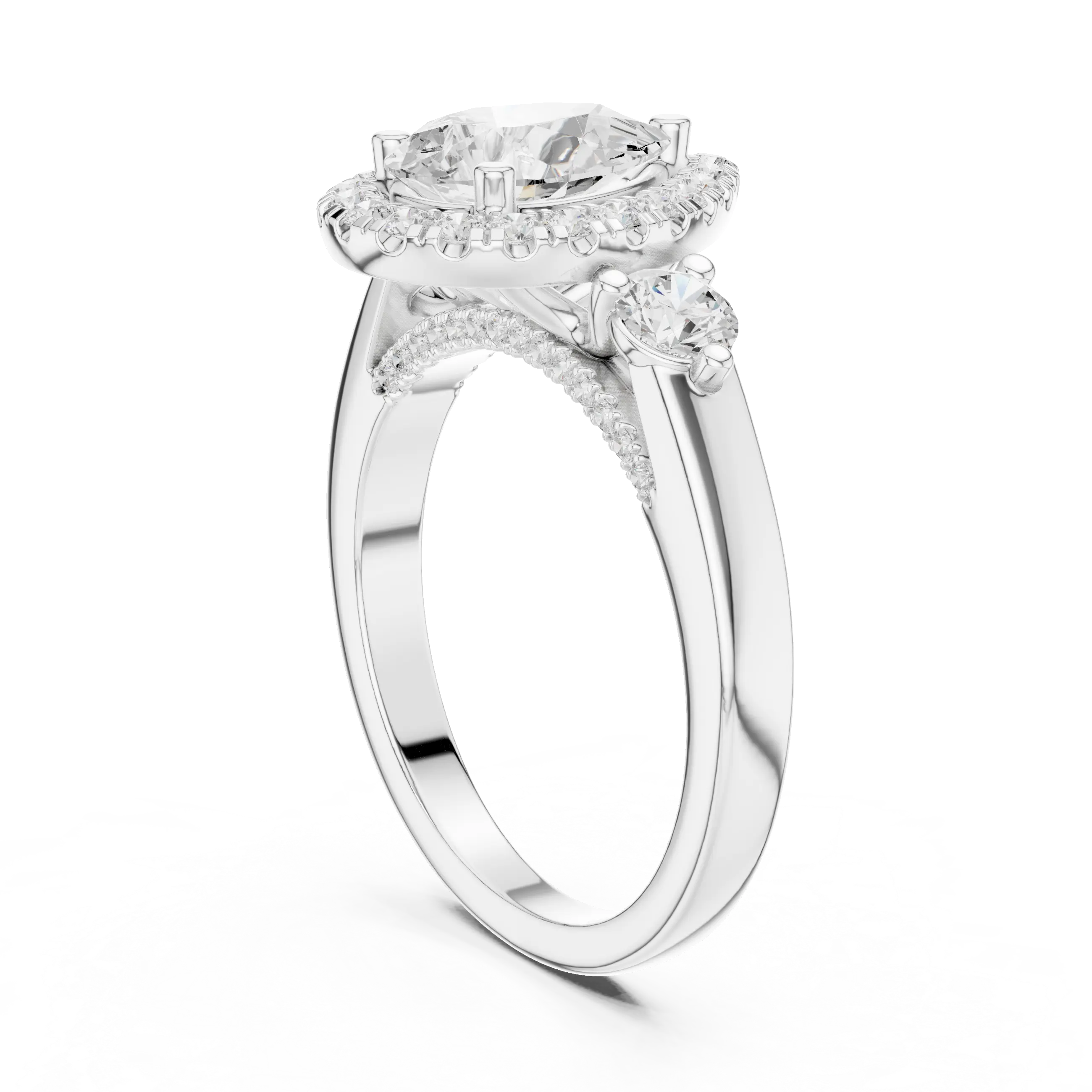 MJR0127 - Pear Cut Halo Ring with Round Side Gem Accents