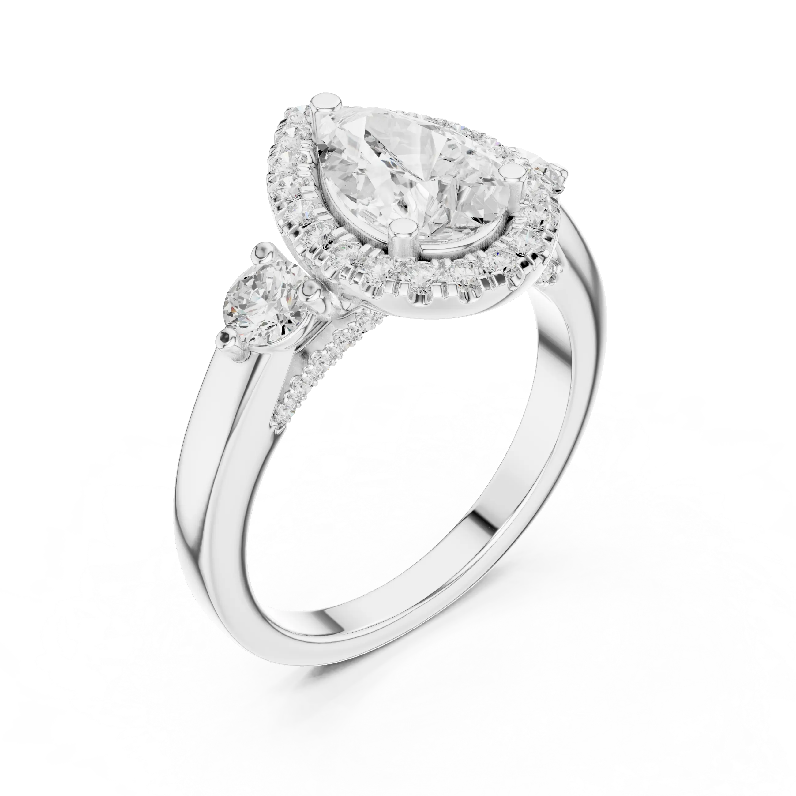 MJR0127 - Pear Cut Halo Ring with Round Side Gem Accents