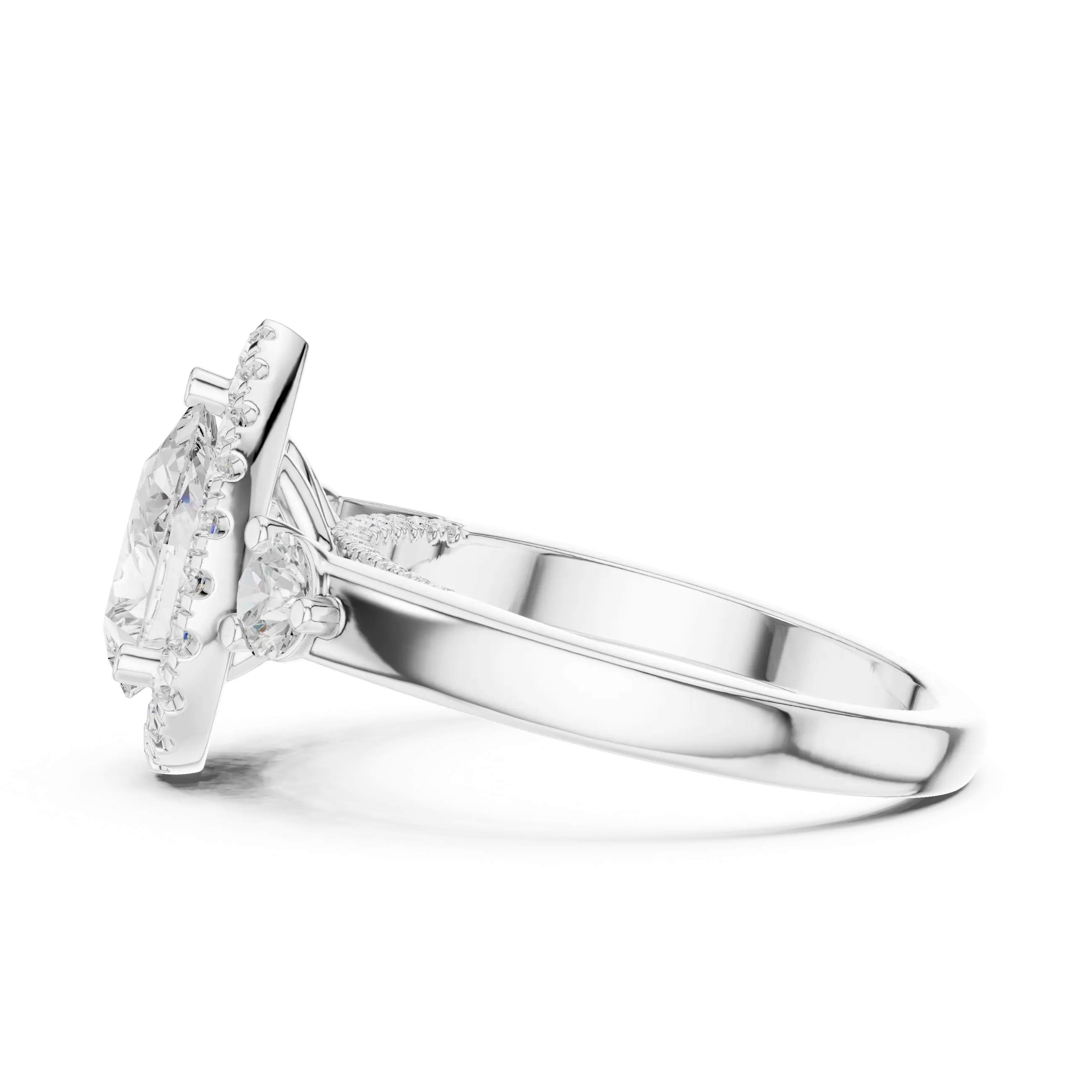 MJR0127 - Pear Cut Halo Ring with Round Side Gem Accents