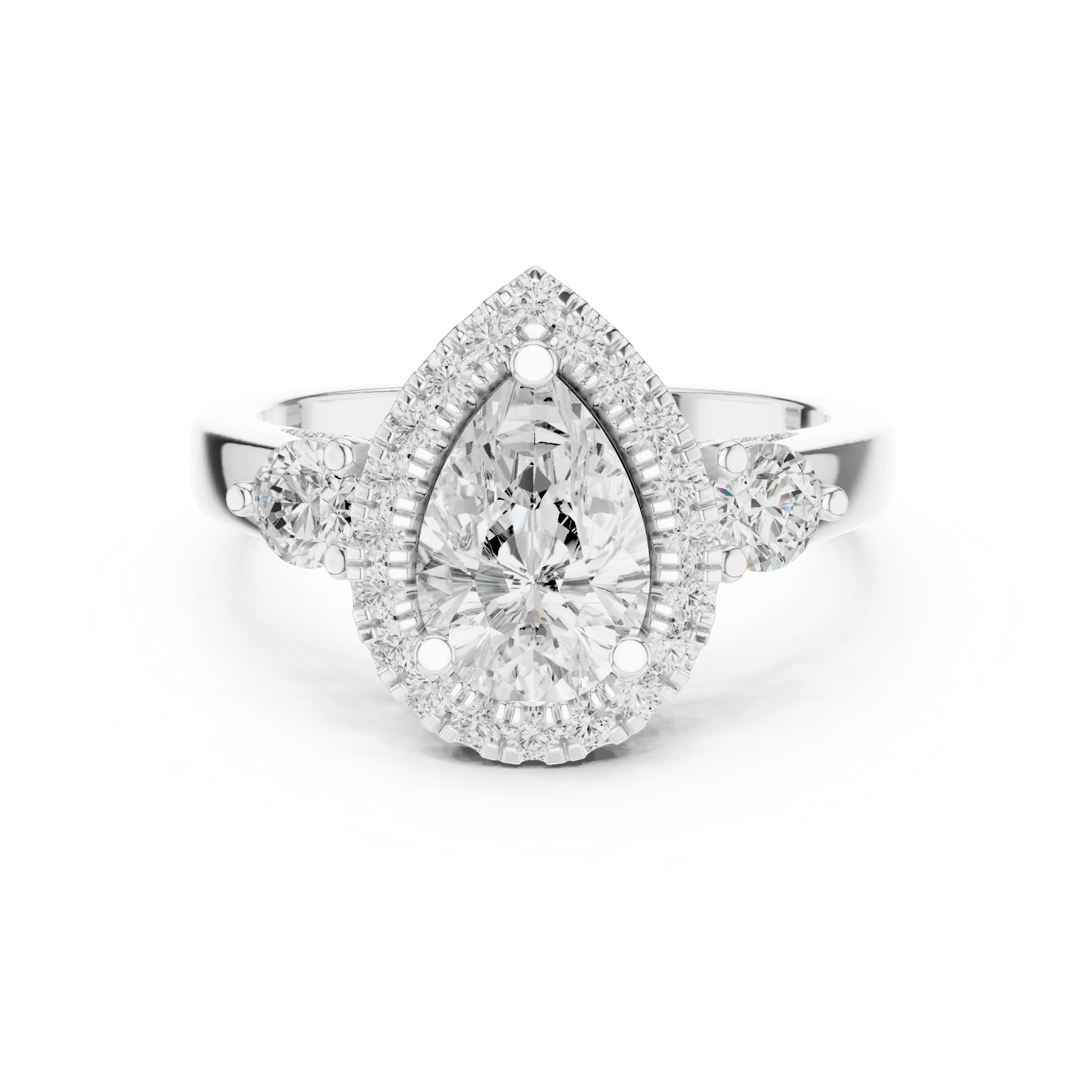 MJR0127 - Pear Cut Halo Ring with Round Side Gem Accents