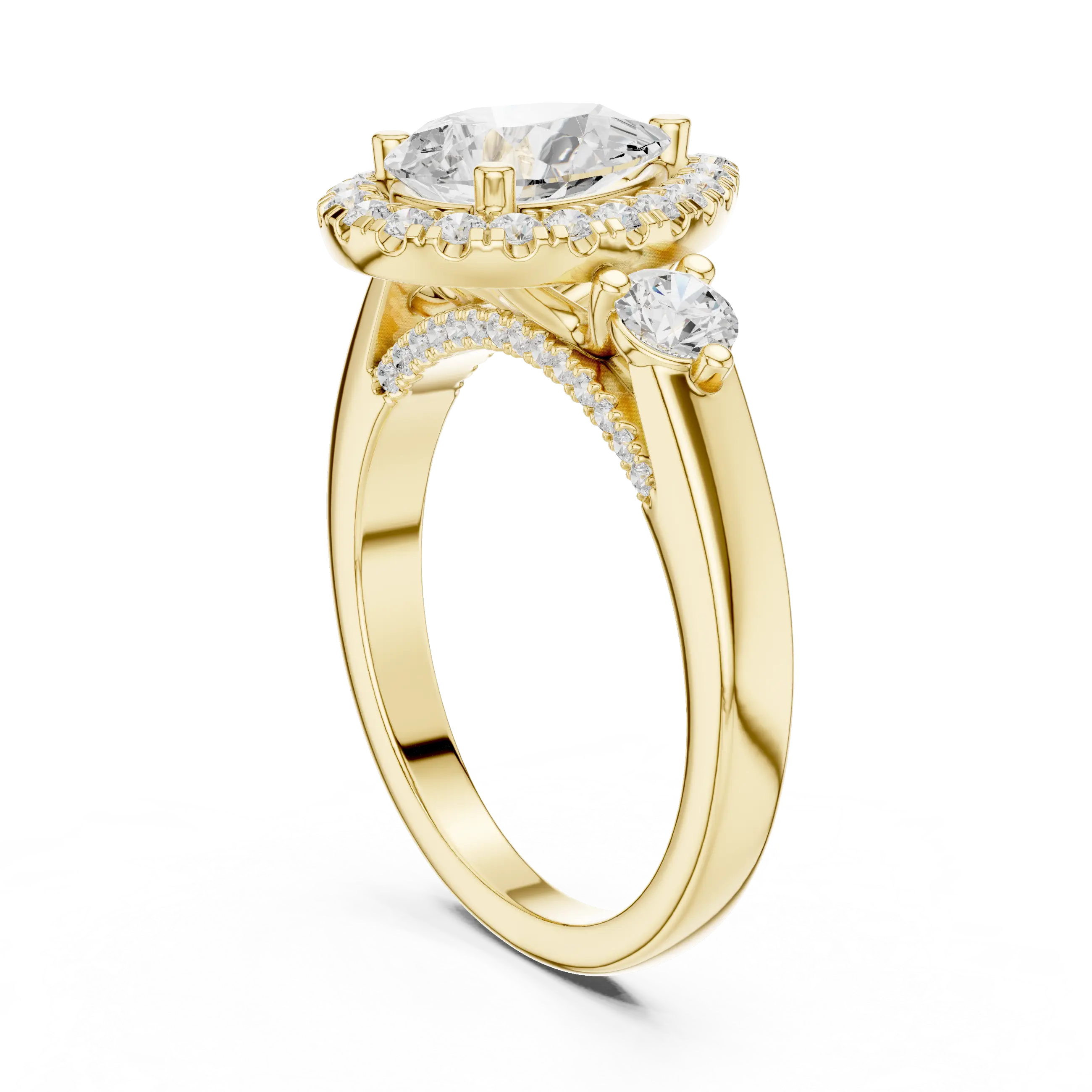 MJR0127 - Pear Cut Halo Ring with Round Side Gem Accents