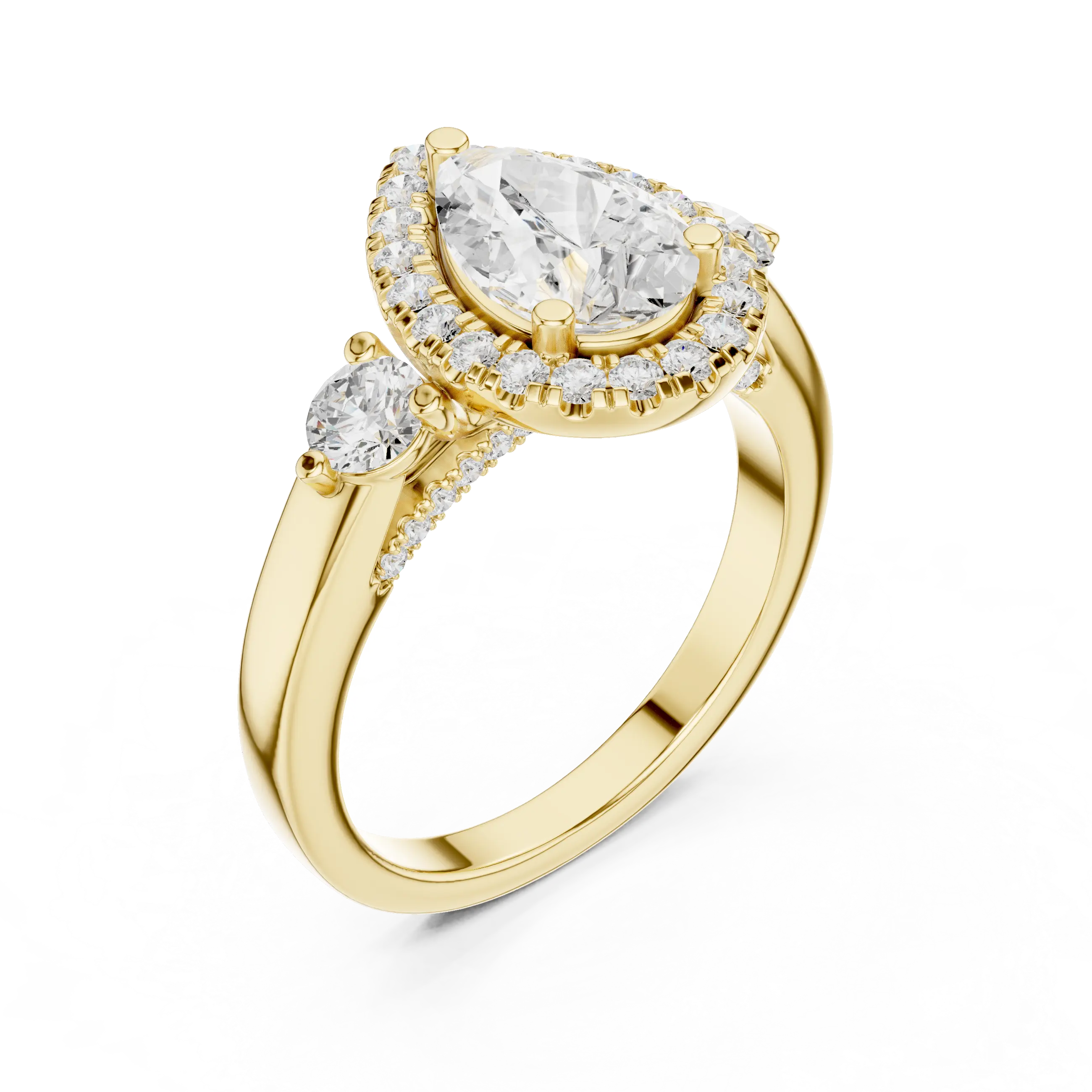MJR0127 - Pear Cut Halo Ring with Round Side Gem Accents