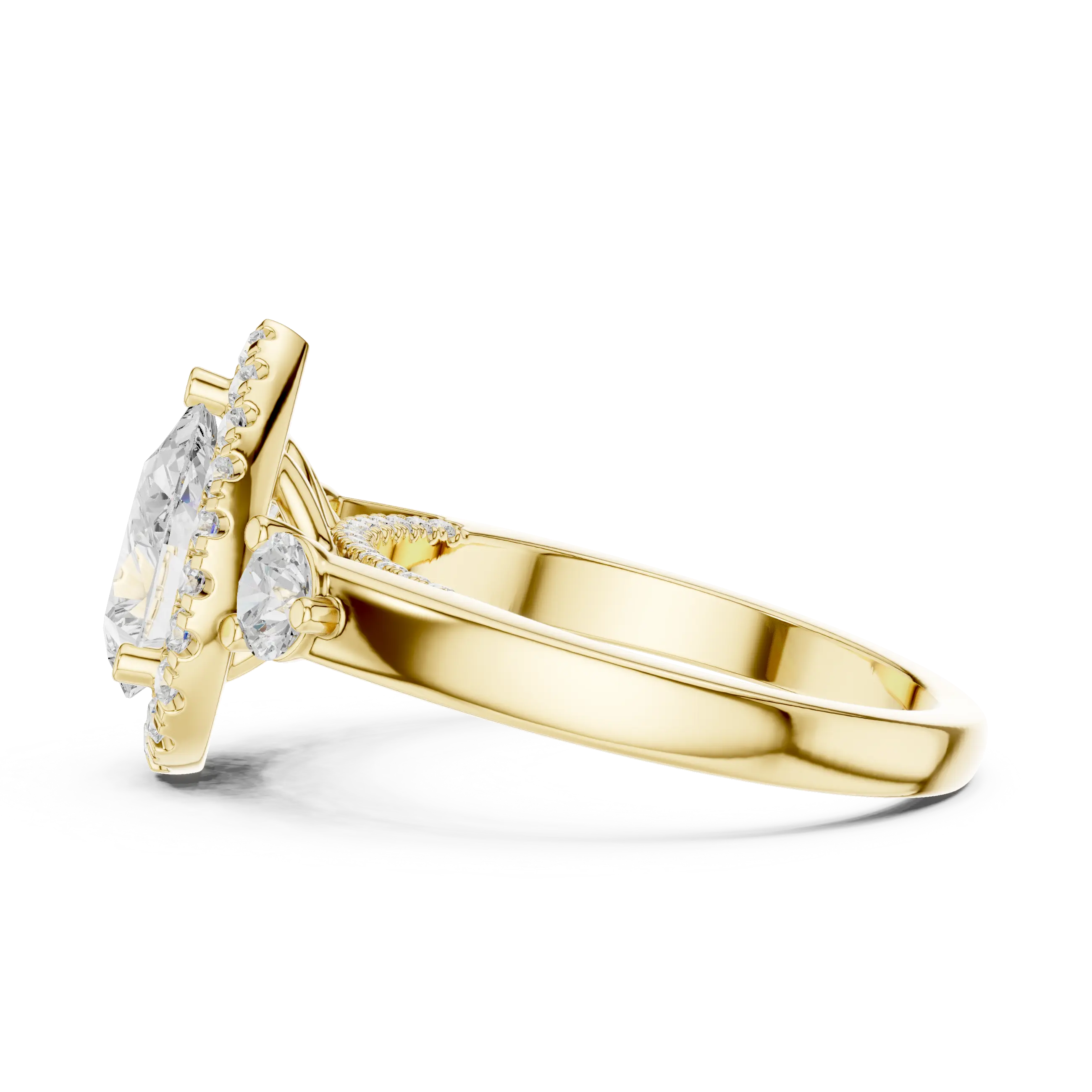 MJR0127 - Pear Cut Halo Ring with Round Side Gem Accents