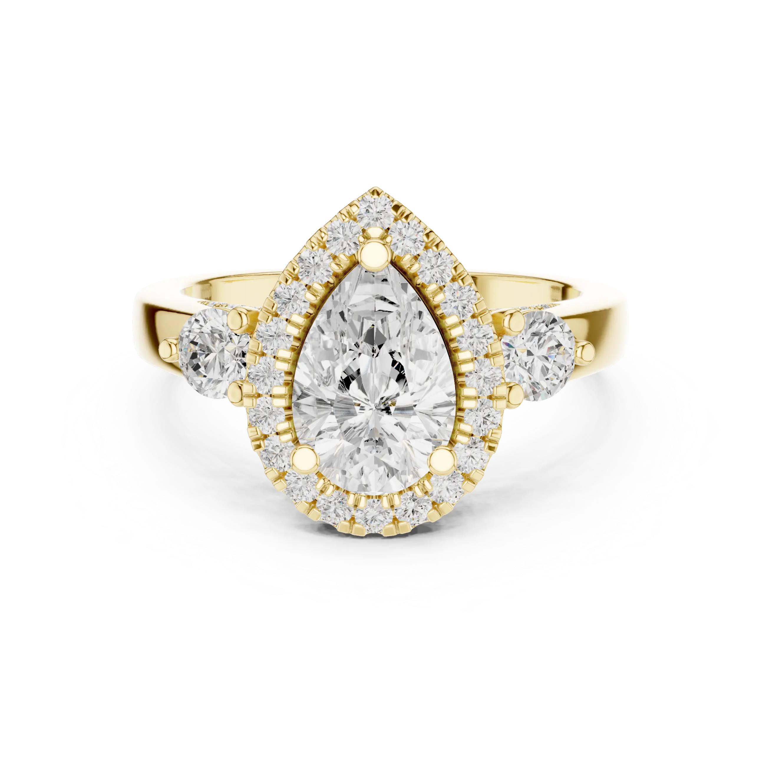 MJR0127 - Pear Cut Halo Ring with Round Side Gem Accents