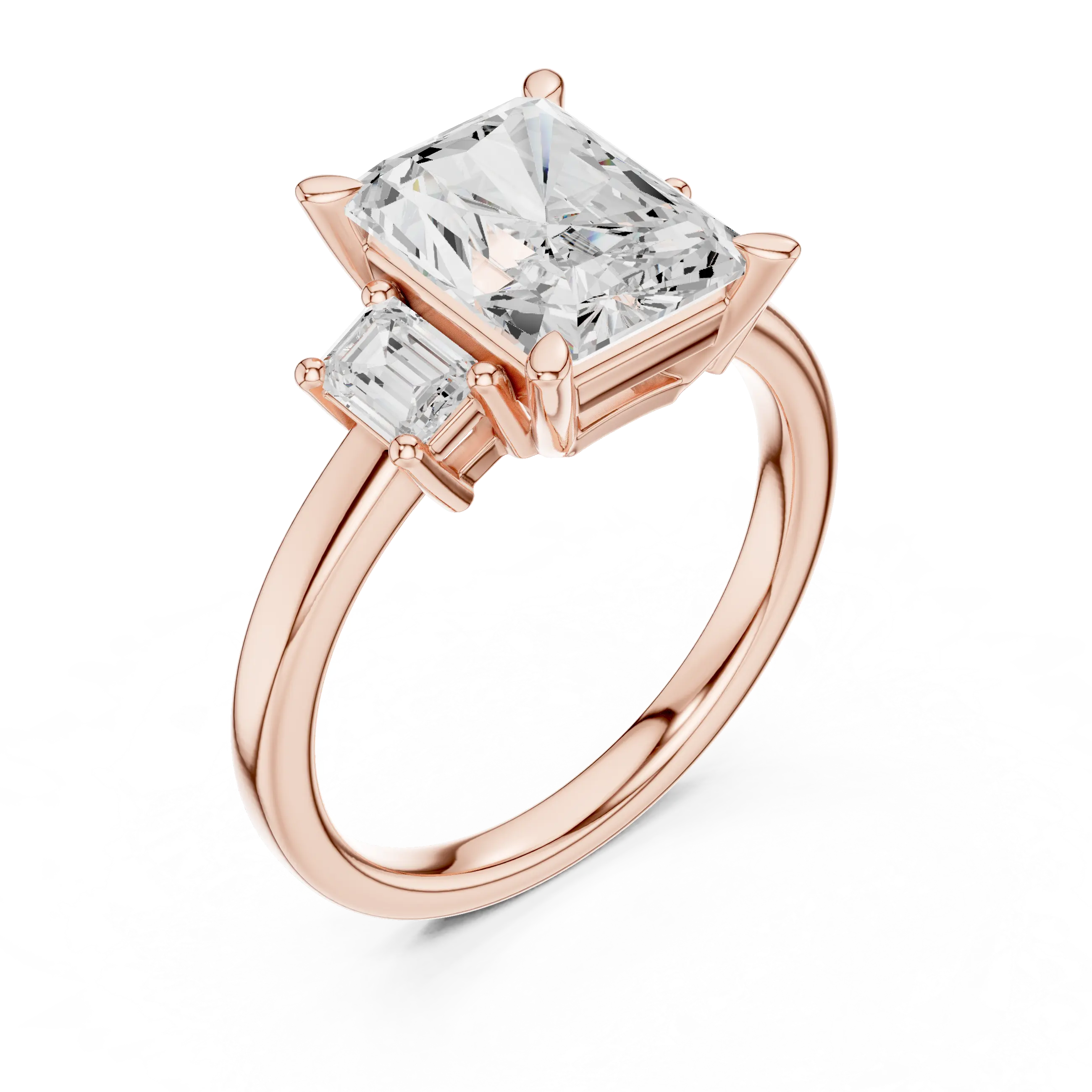 MJR0149 - Radiant Center Three Stone Ring with Side Trapezoids