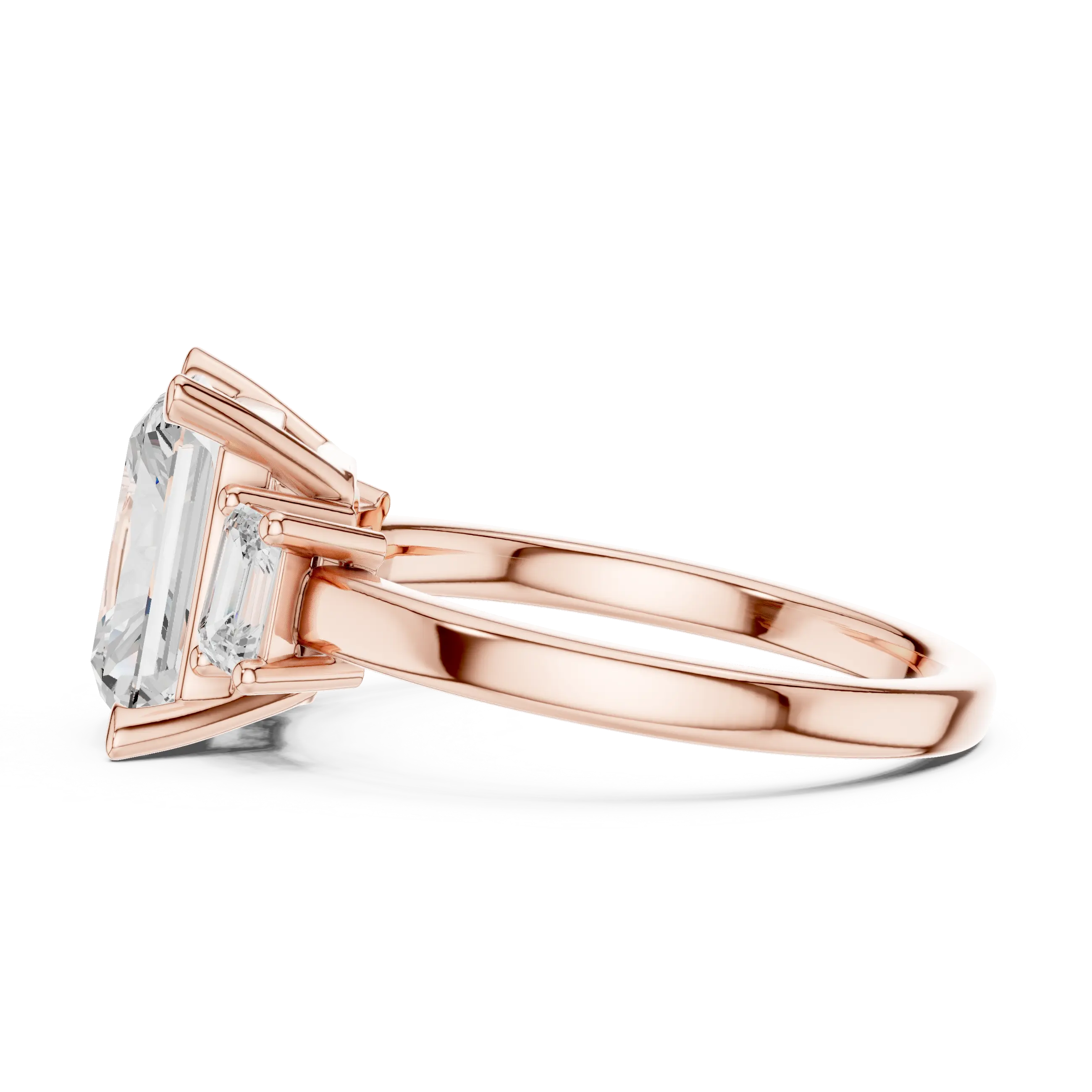 MJR0149 - Radiant Center Three Stone Ring with Side Trapezoids