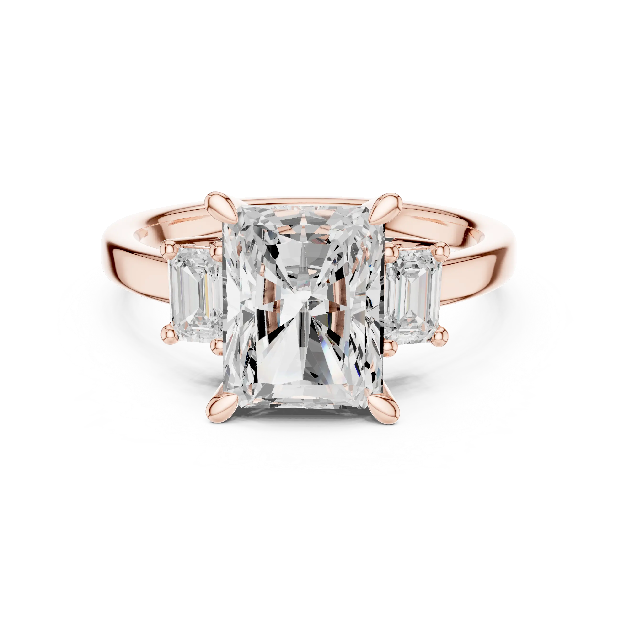 MJR0149 - Radiant Center Three Stone Ring with Side Trapezoids