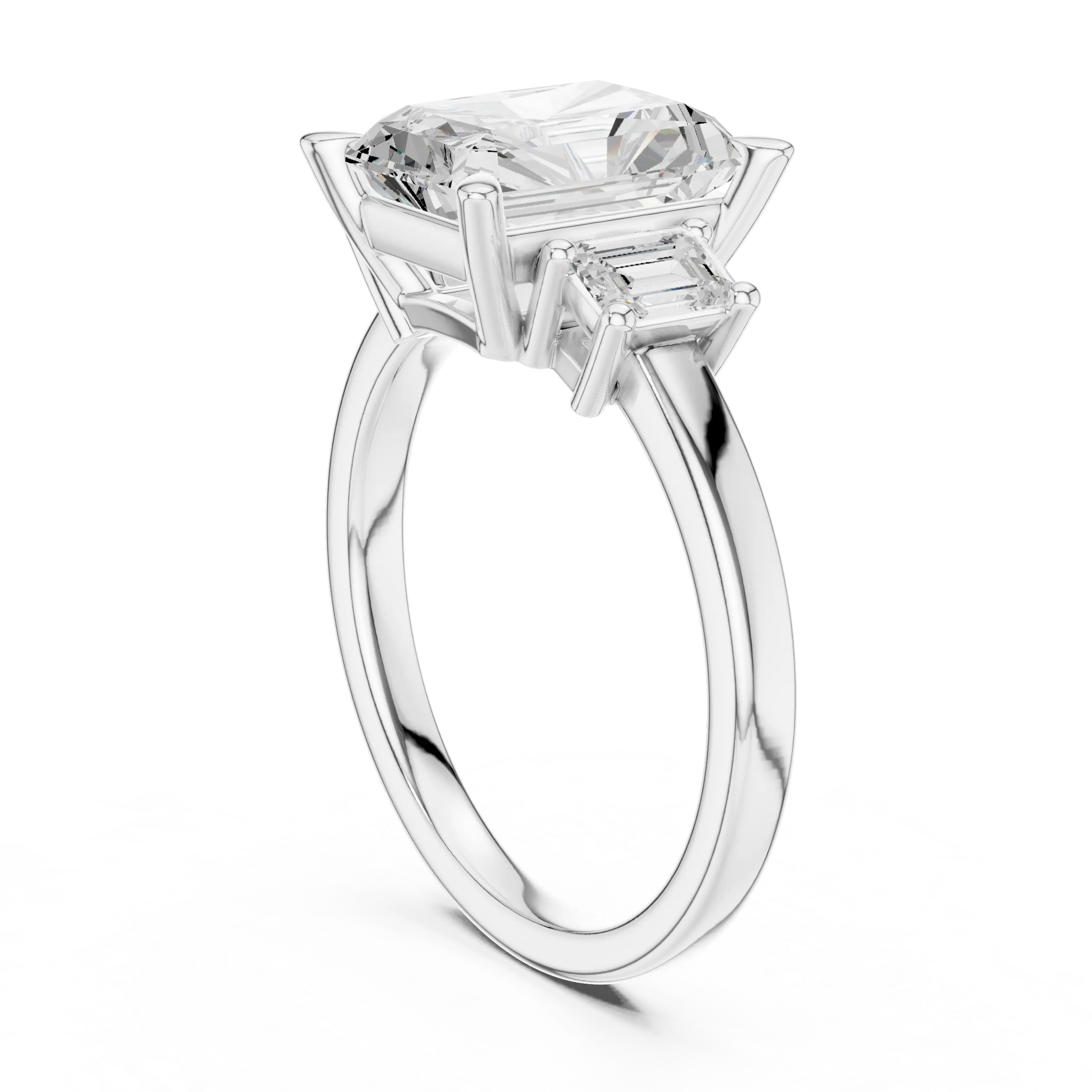 MJR0149 - Radiant Center Three Stone Ring with Side Trapezoids