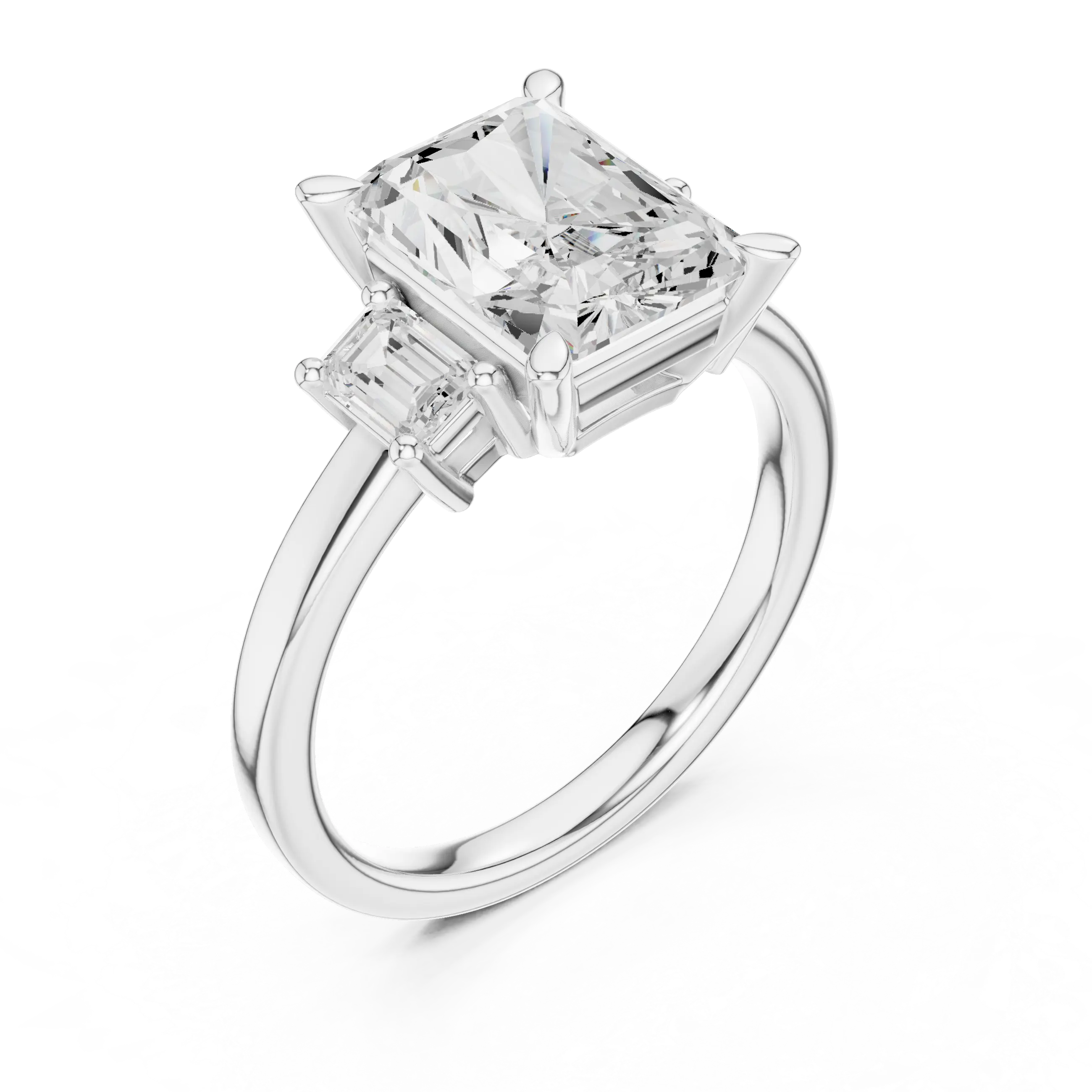 MJR0149 - Radiant Center Three Stone Ring with Side Trapezoids