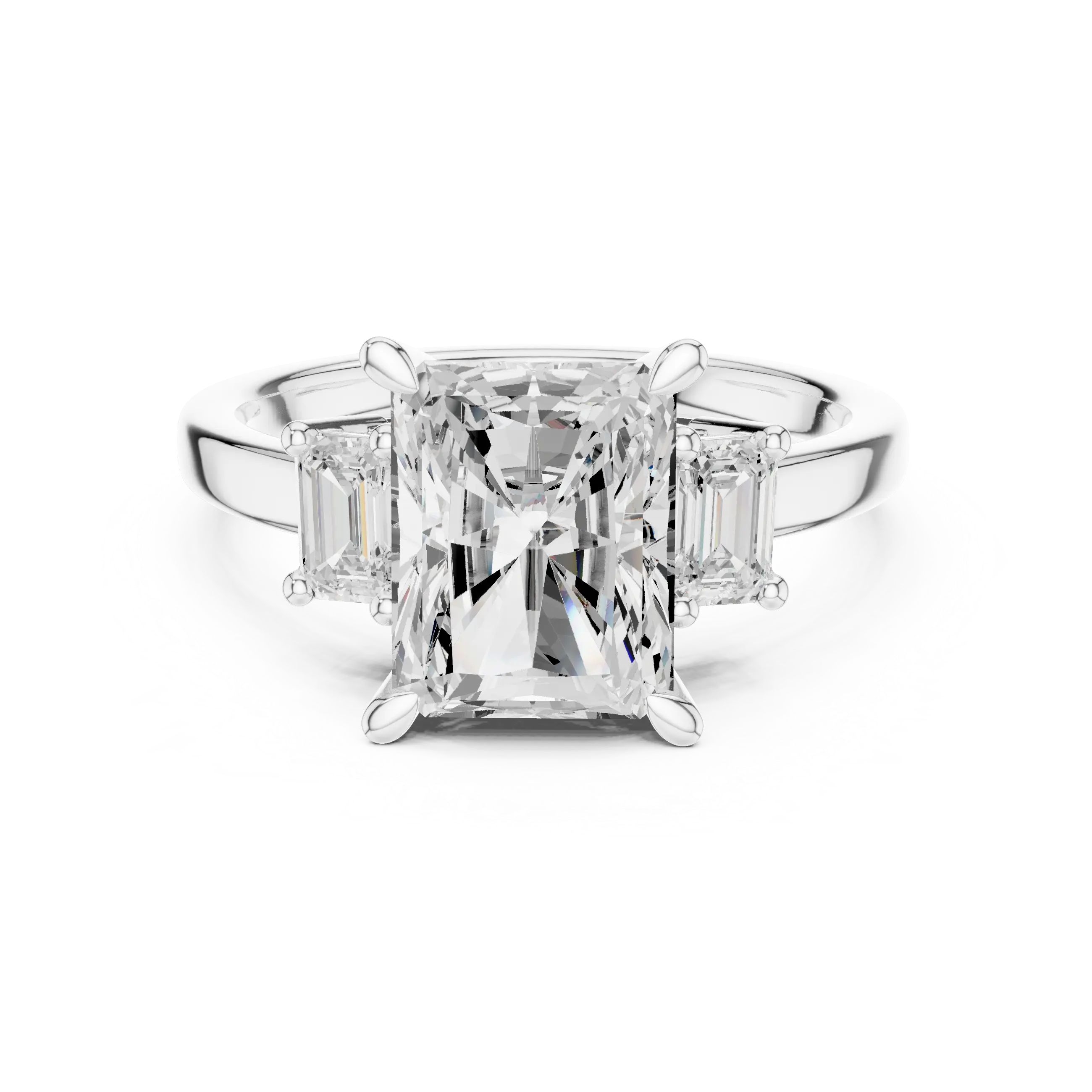 MJR0149 - Radiant Center Three Stone Ring with Side Trapezoids