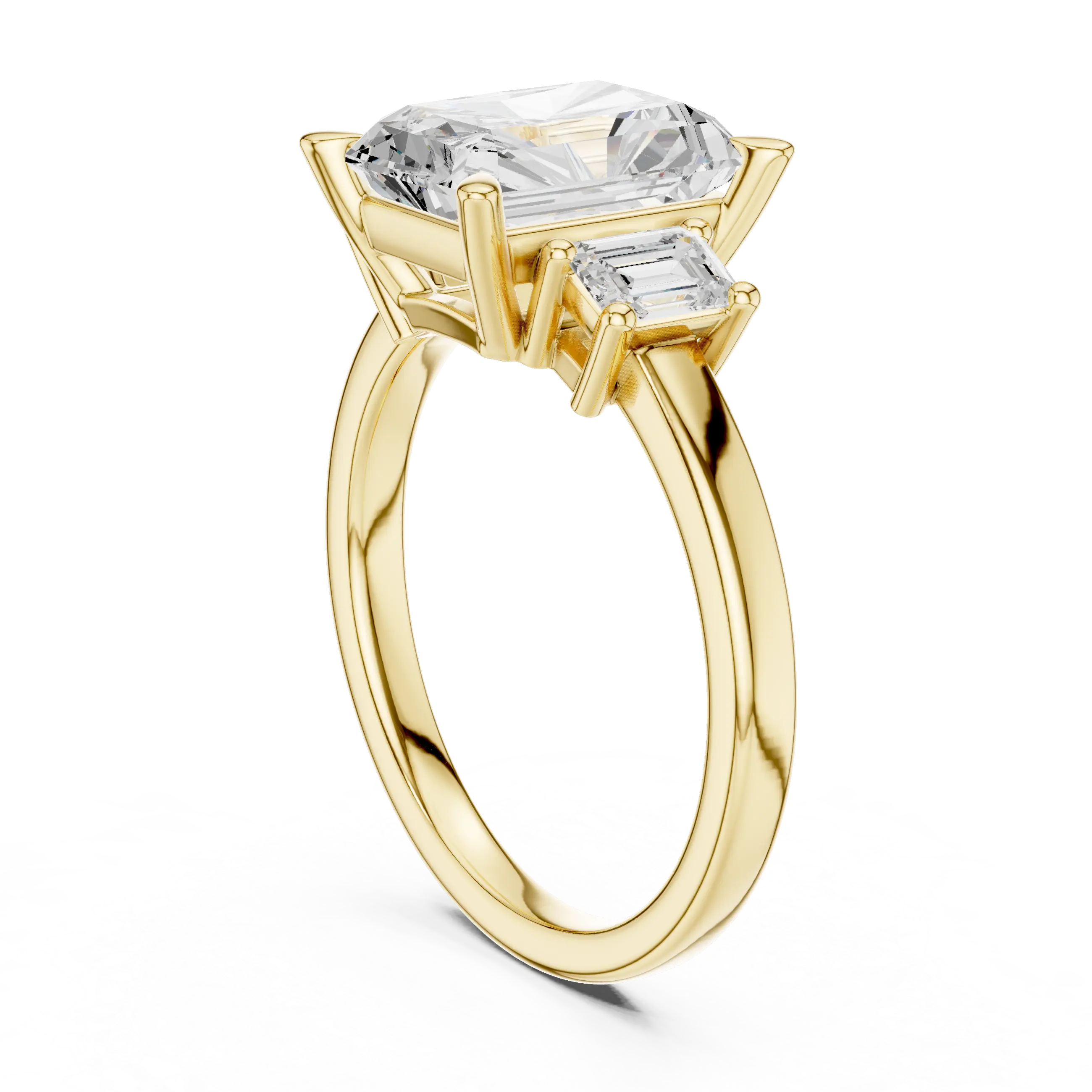 MJR0149 - Radiant Center Three Stone Ring with Side Trapezoids